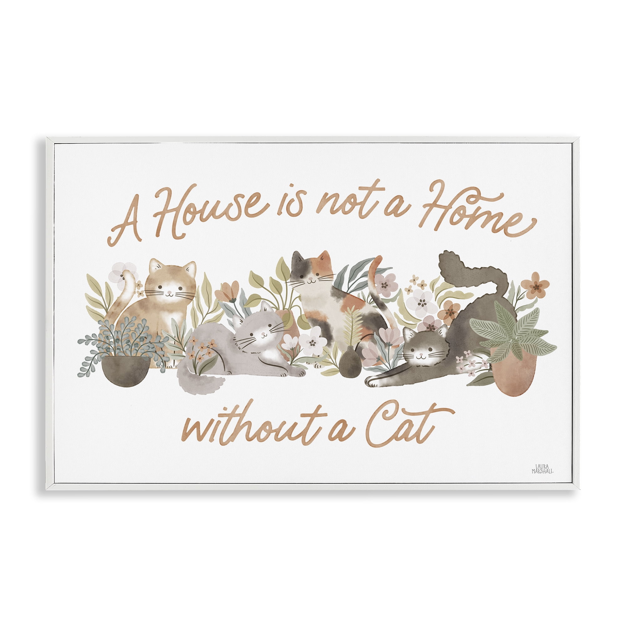 Stupell Industries Cozy Cats & Plants Phrase Animals & Insects Painting White Framed Art Print Wall Art, 18 x 12