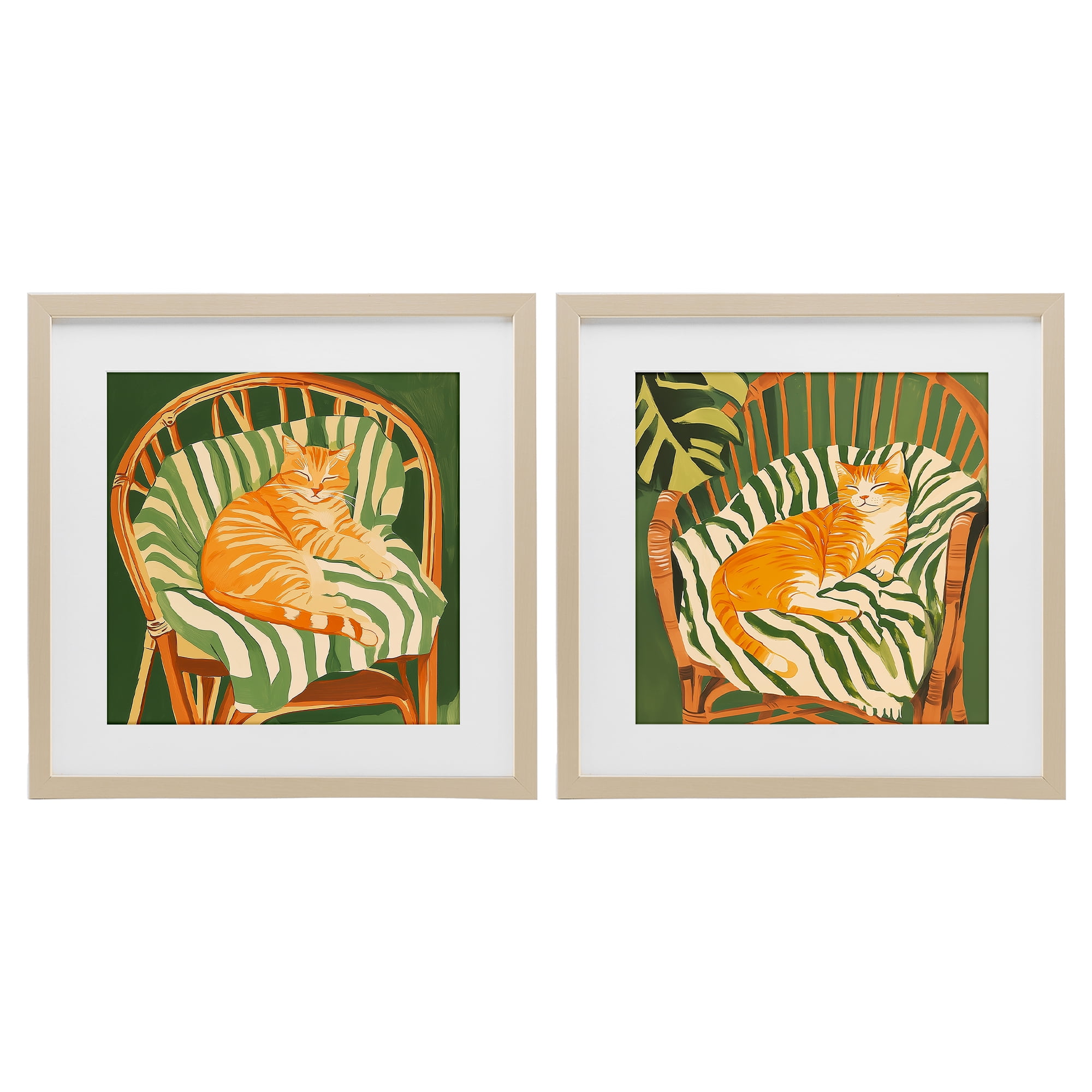 Stupell Industries Cozy Cats in Rattan Chairs 2 Piece Birch Framed Print Under Glass Set, design by Walker Noble