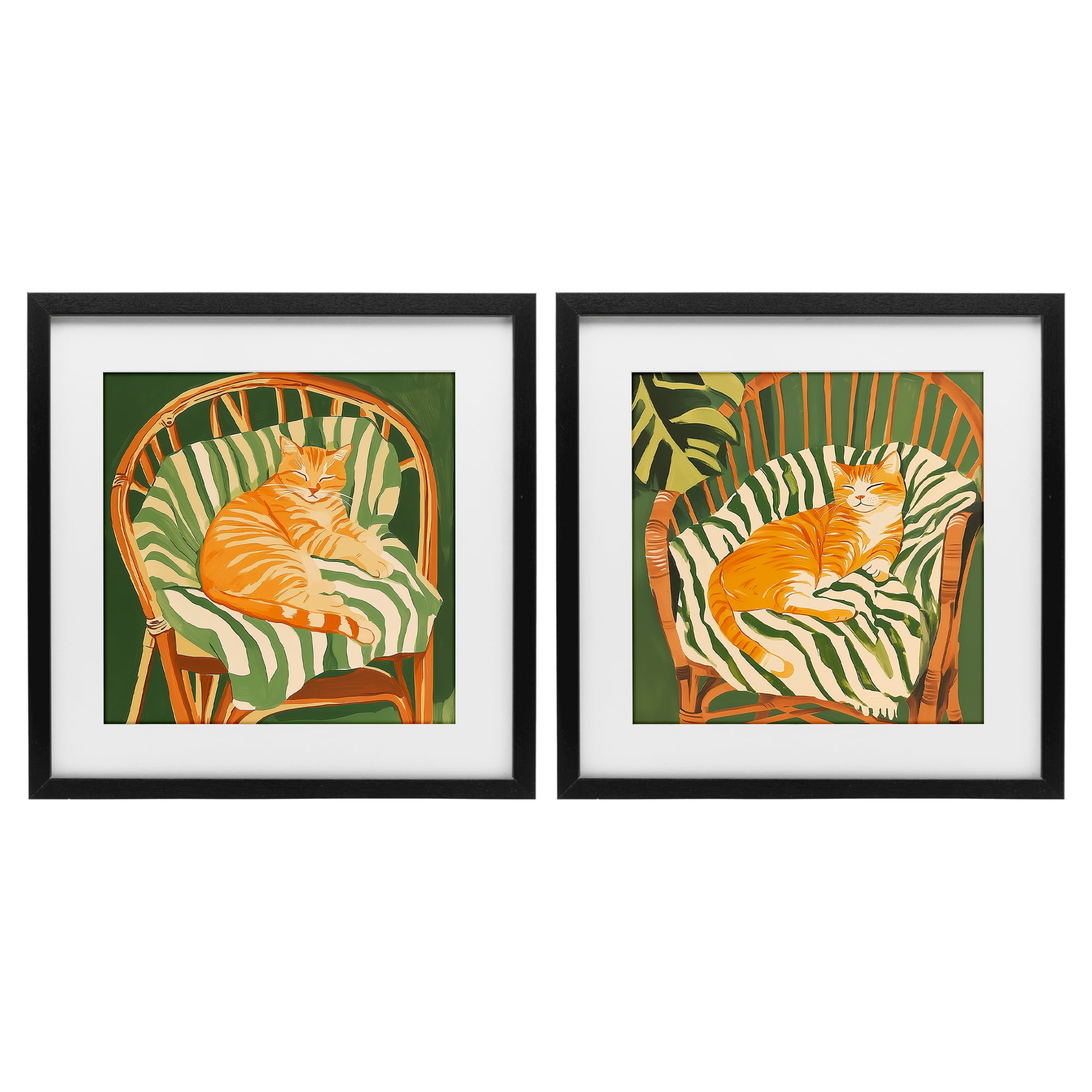 Stupell Industries Cozy Cats in Rattan Chairs 2 Piece Black Framed Print Under Glass Set, design by Walker Noble