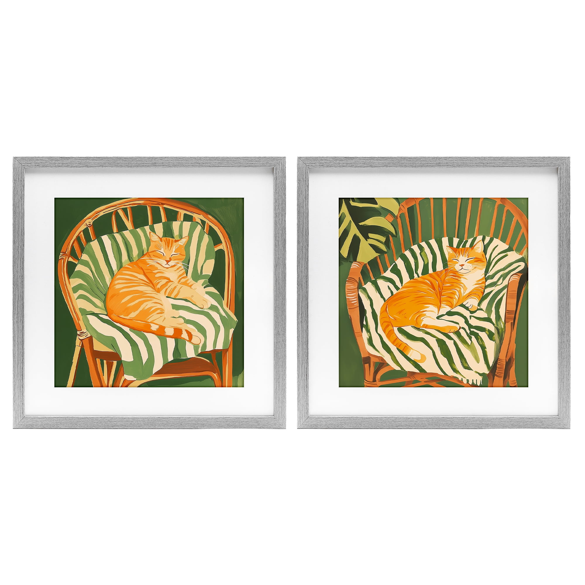 Stupell Industries Cozy Cats in Rattan Chairs 2 Piece Gray Framed Print Under Glass Set, design by Walker Noble