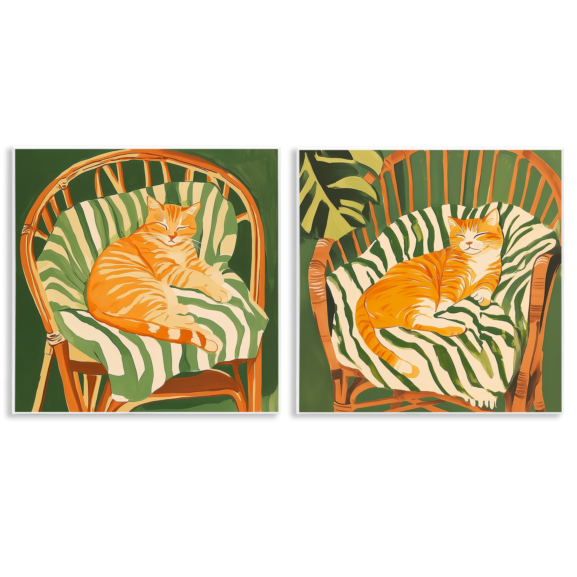 Stupell Industries Cozy Cats in Rattan Chairs 2 Piece Wall Plaque Art Set, design by Walker Noble