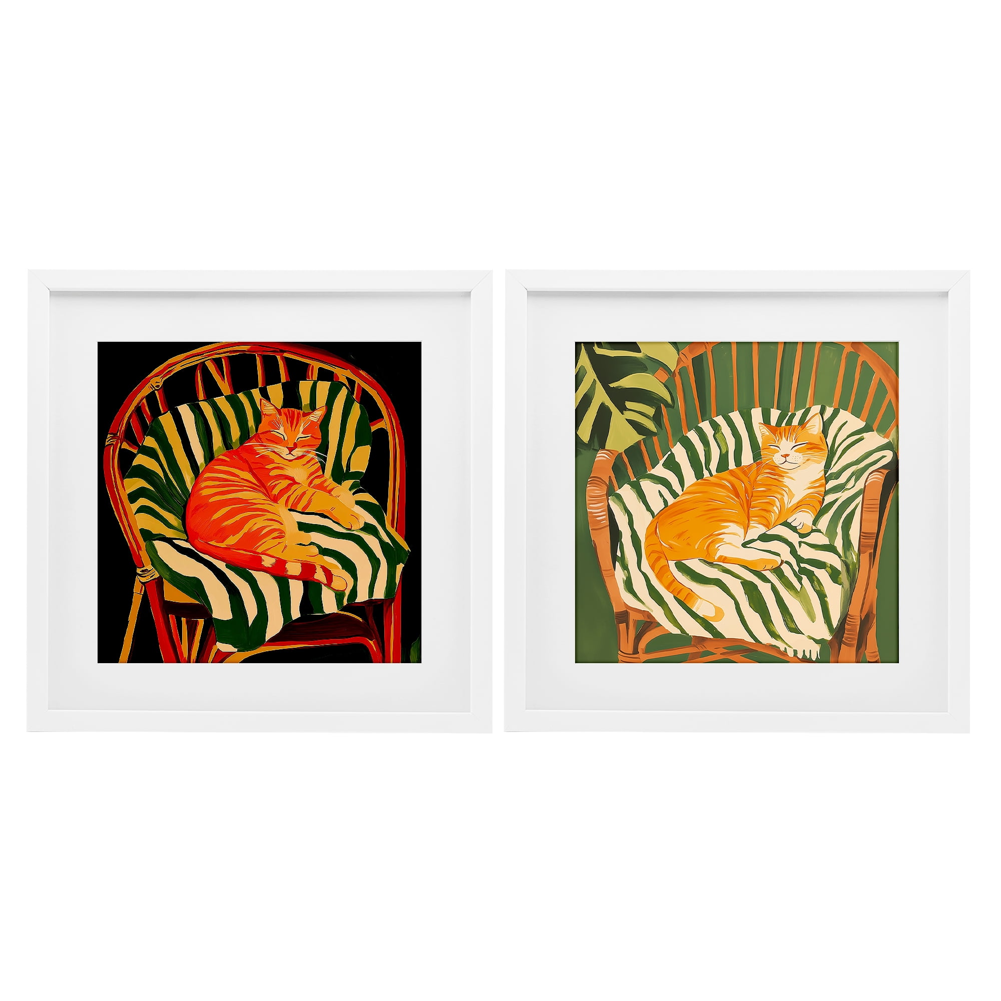 Stupell Industries Cozy Cats in Rattan Chairs 2 Piece White Framed Print Under Glass Set, design by Walker Noble