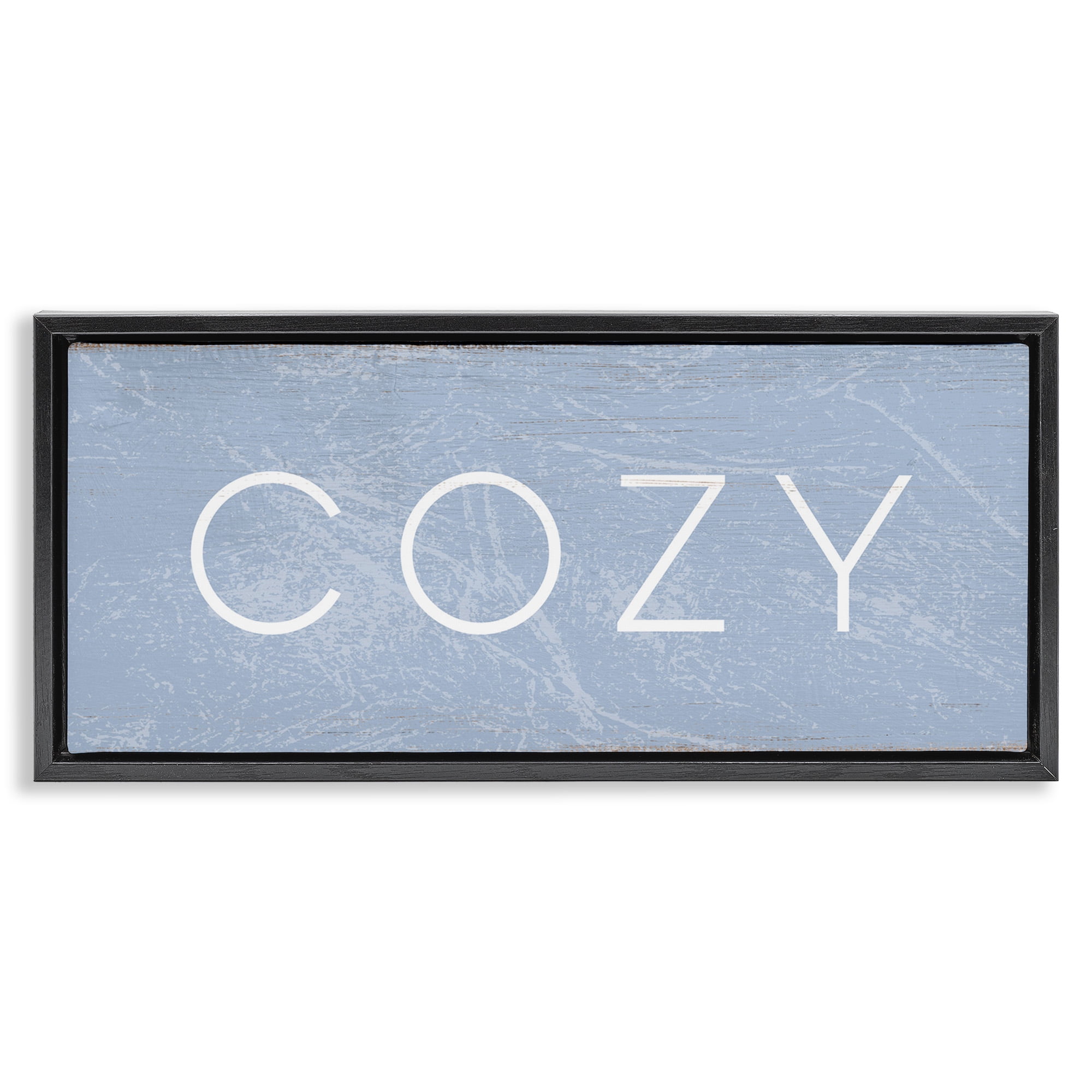 Stupell Industries Cozy Charming Distressed Phrase Typography Painting Black Floater Framed Canvas Art Print Wall Art, 31 x 14