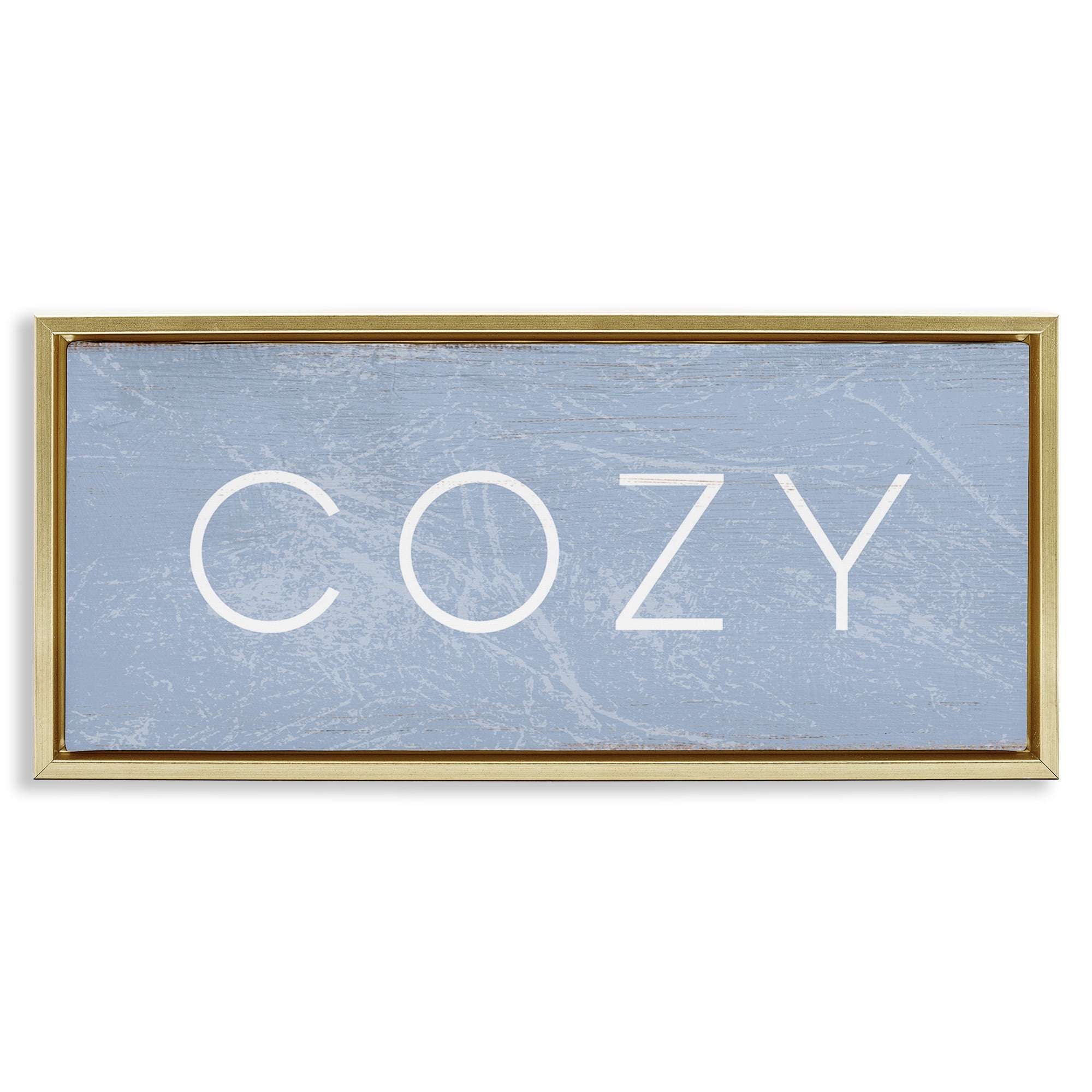 Stupell Industries Cozy Charming Distressed Phrase Typography Painting Gold Floater Framed Canvas Art Print Wall Art, 31 x 14