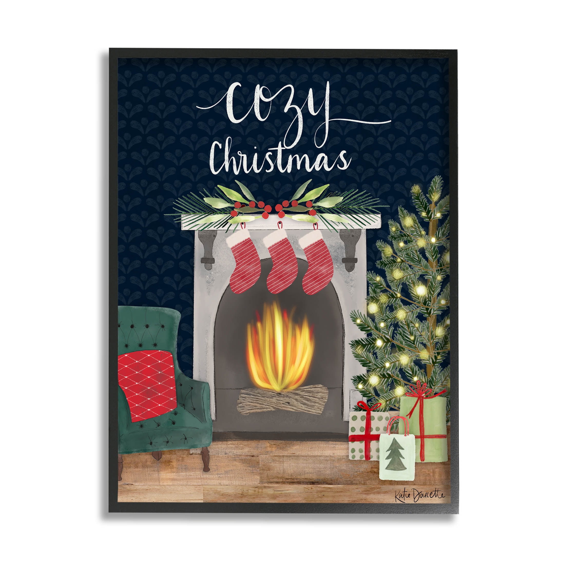 Stupell Industries Cozy Christmas Fireplace Mantle Graphic Art Black Framed Art Print Wall Art, Design by Katie Doucette