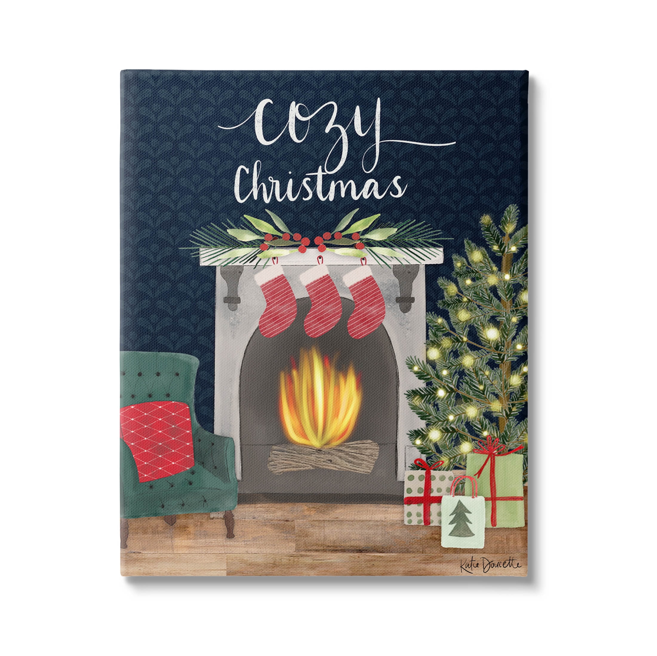 Stupell Industries Cozy Christmas Fireplace Mantle Graphic Art Gallery Wrapped Canvas Print Wall Art, Design by Katie Doucette