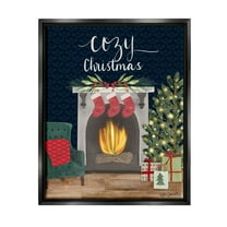 Stupell Industries Cozy Christmas Fireplace Mantle Graphic Art Jet Black Floating Framed Canvas Print Wall Art, Design by Katie Doucette