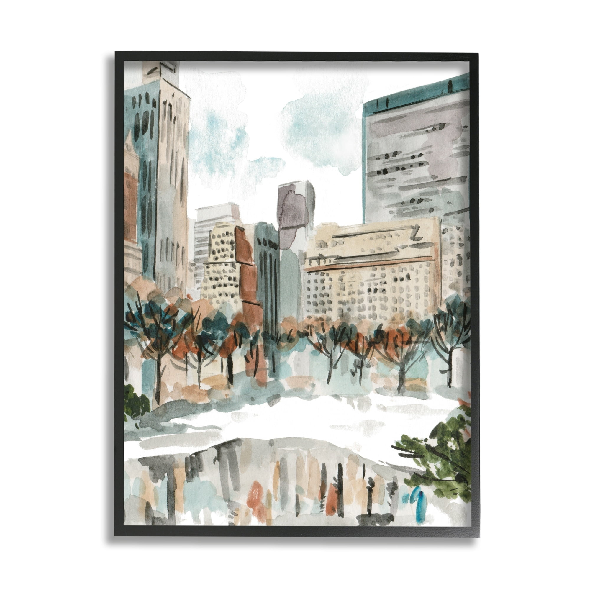 Stupell Industries Cozy City Pond Trees Reflection Wintery Cityscape , 11 x 14, Design by Melissa Wang