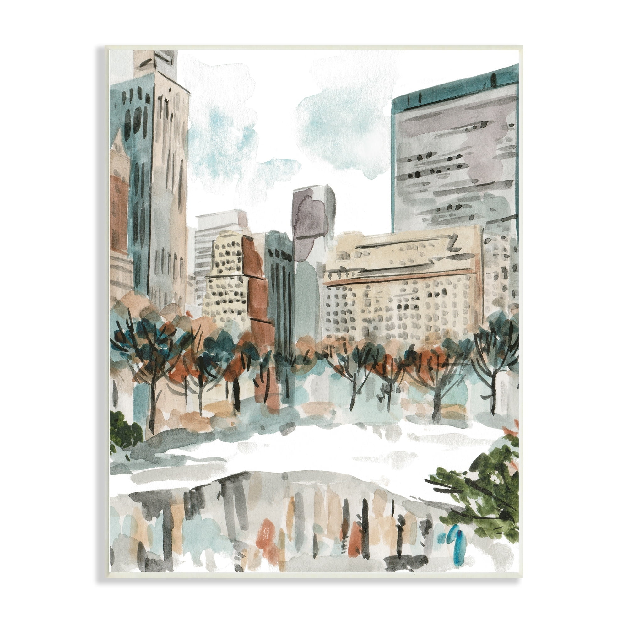 Stupell Industries Cozy City Pond Trees Reflection Wintery Cityscape , 13 x 19, Design by Melissa Wang