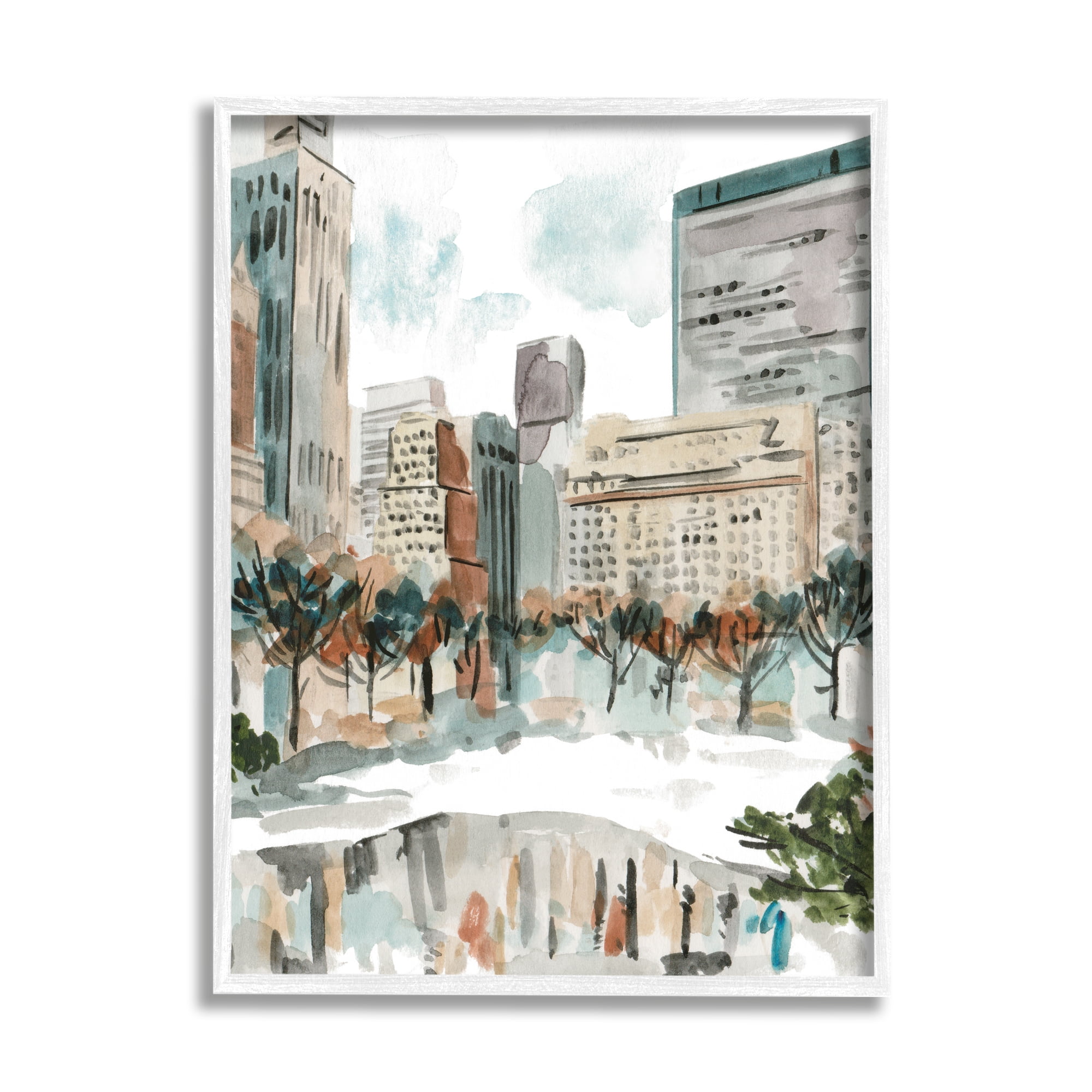 Stupell Industries Cozy City Pond Trees Reflection Wintery Cityscape , 16 x 20, Design by Melissa Wang