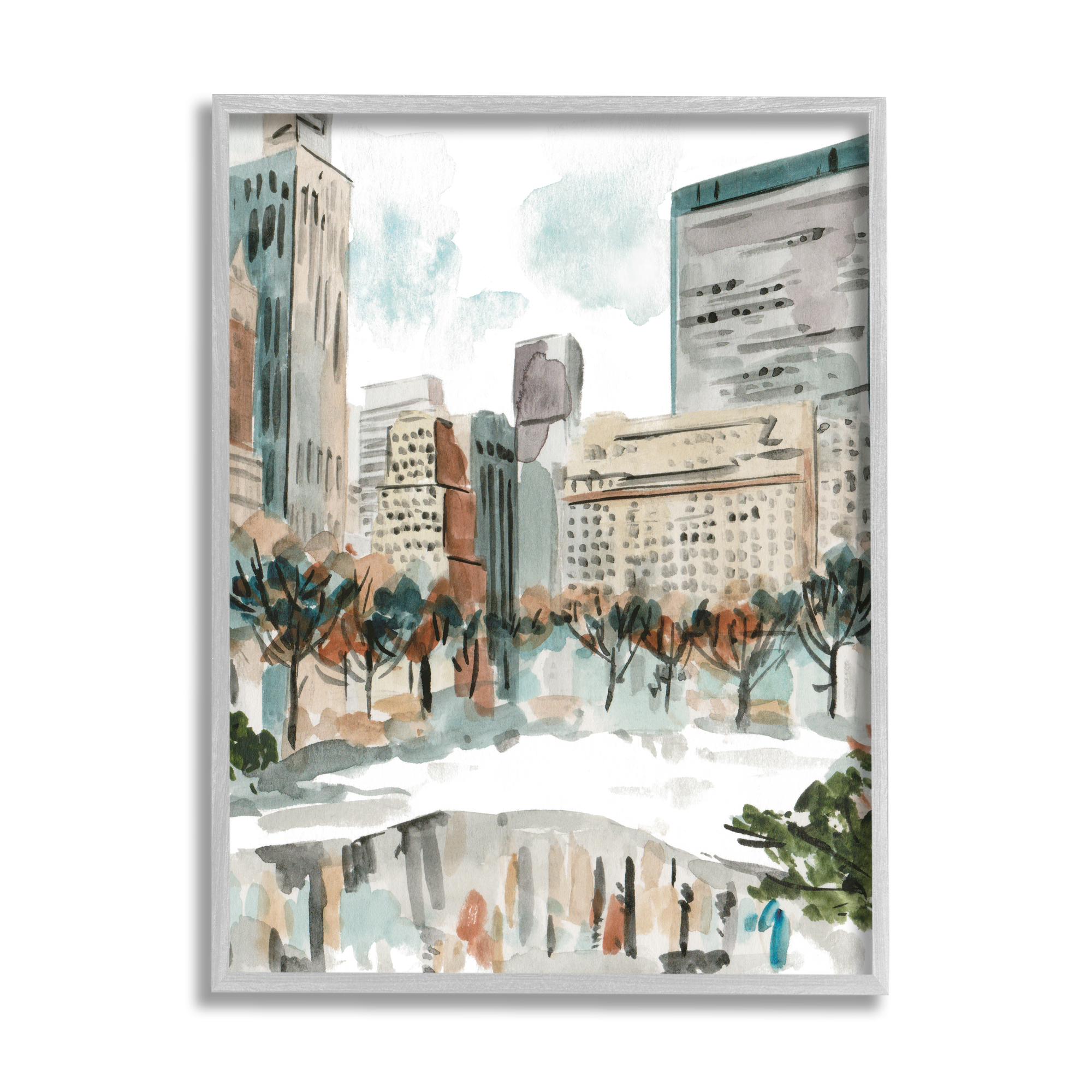 Stupell Industries Cozy City Pond Trees Reflection Wintery Cityscape , 16 x 20, Design by Melissa Wang