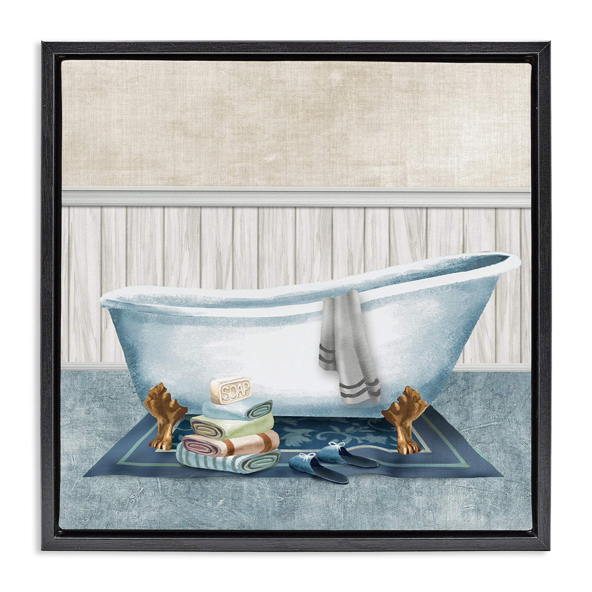 Stupell Industries Cozy Clawfoot Bathtub Spa Black Framed Floater Canvas Wall Art, design by Conrad Knutsen