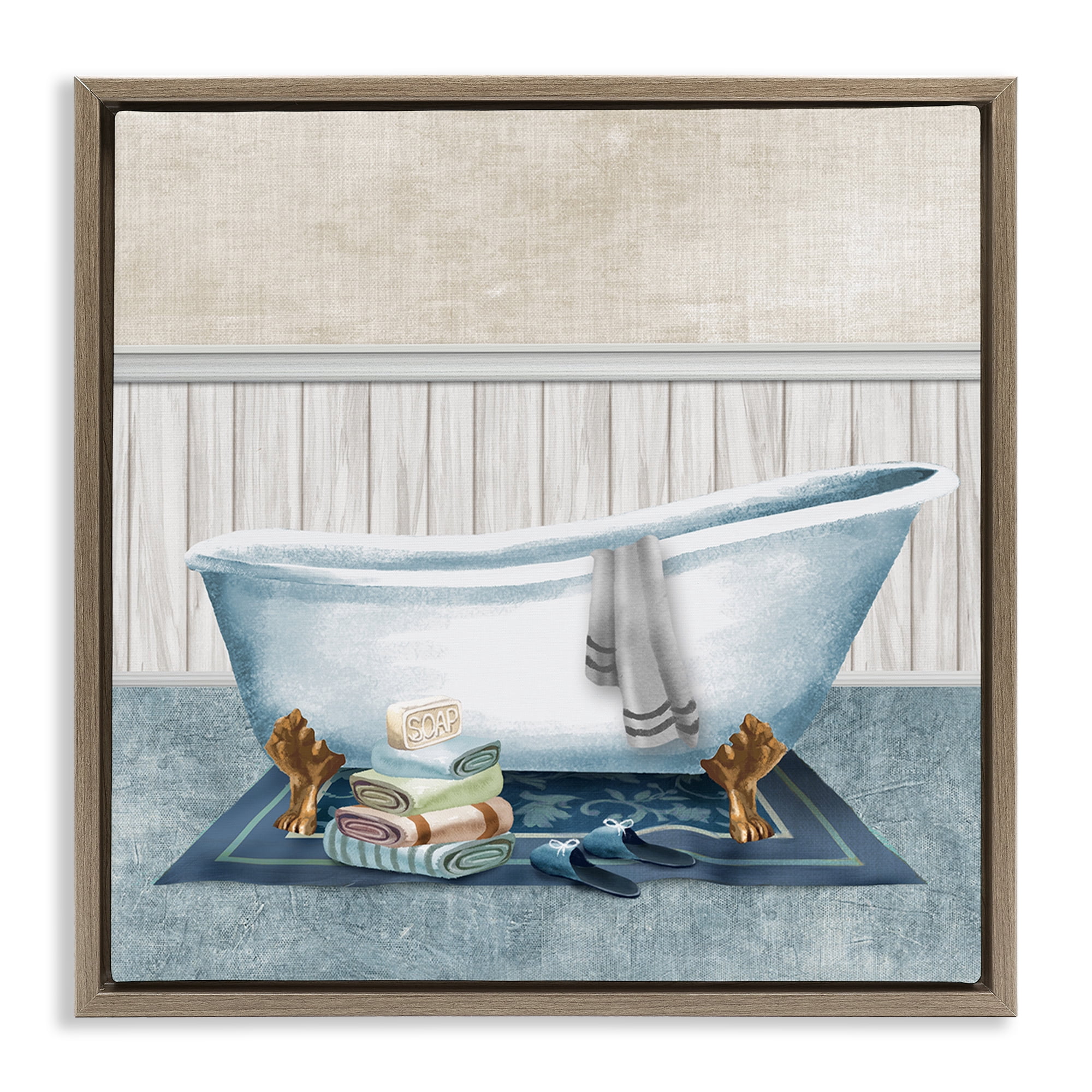 Stupell Industries Cozy Clawfoot Bathtub Spa Brown Framed Floater Canvas Wall Art, design by Conrad Knutsen