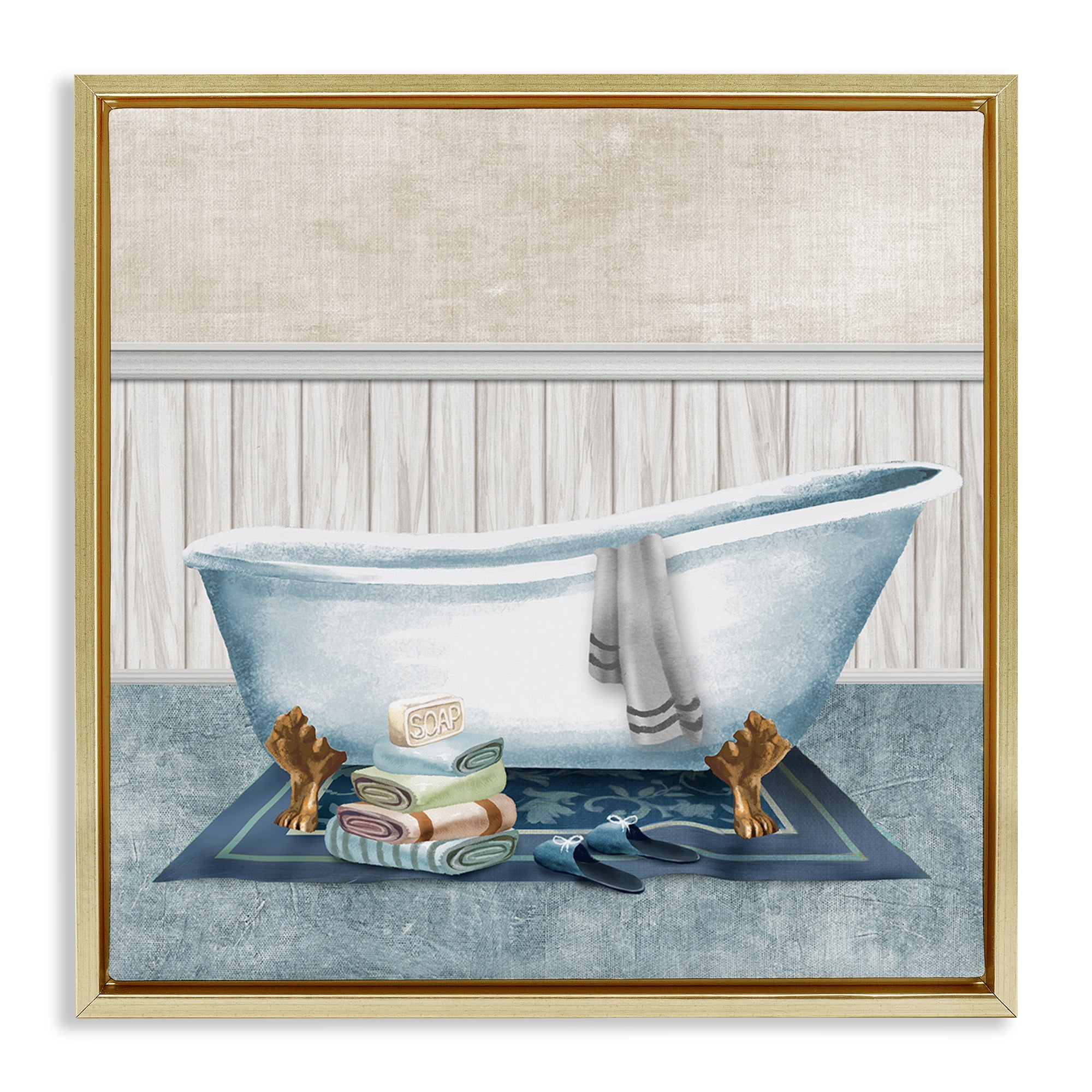 Stupell Industries Cozy Clawfoot Bathtub Spa Gold Framed Floater Canvas Wall Art, design by Conrad Knutsen