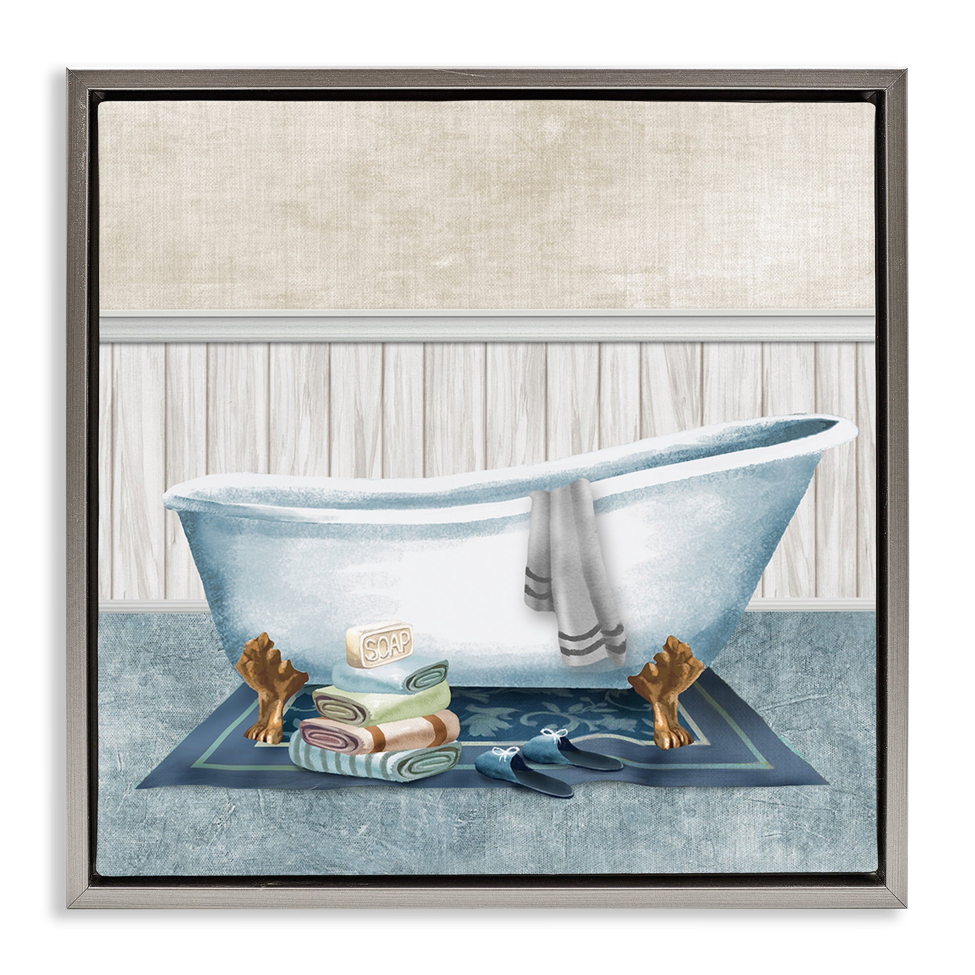 Stupell Industries Cozy Clawfoot Bathtub Spa Gray Framed Floater Canvas Wall Art, design by Conrad Knutsen