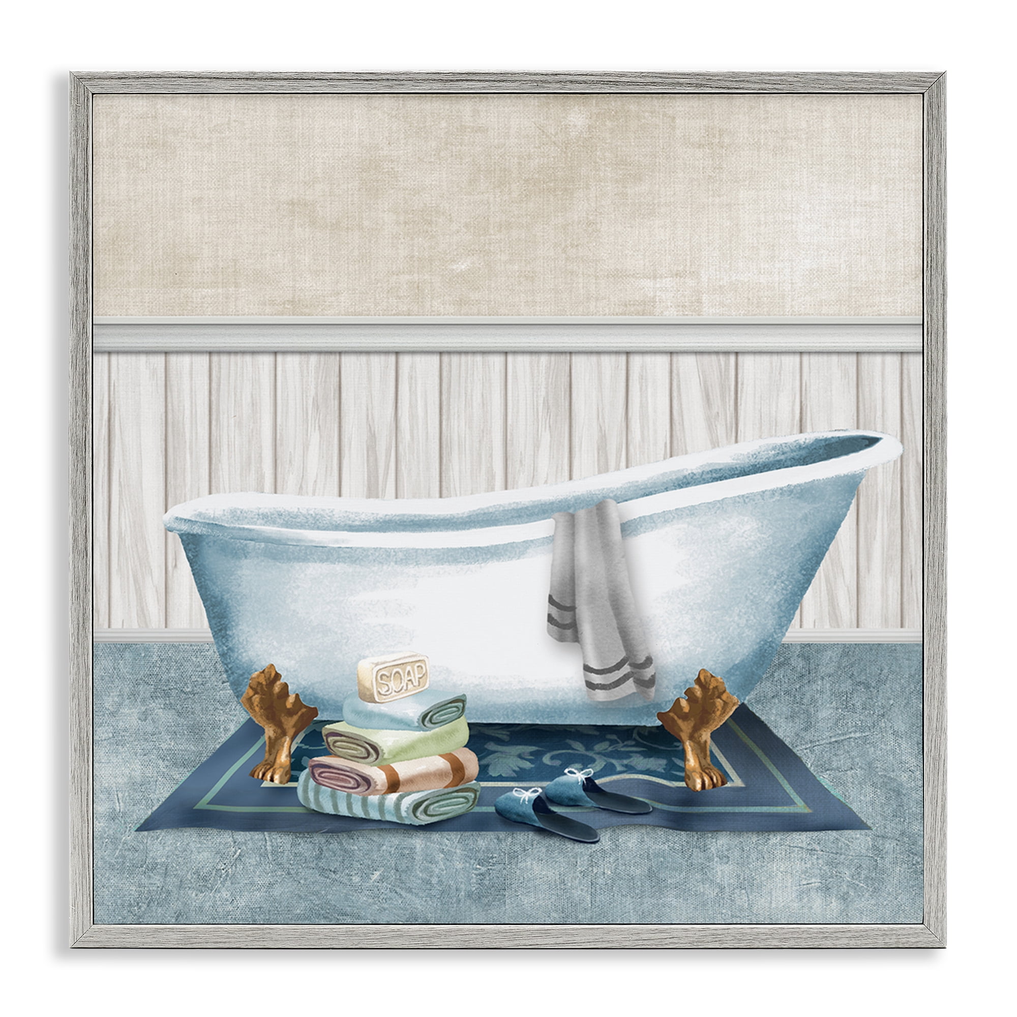 Stupell Industries Cozy Clawfoot Bathtub Spa Gray Framed Giclee Art, design by Conrad Knutsen
