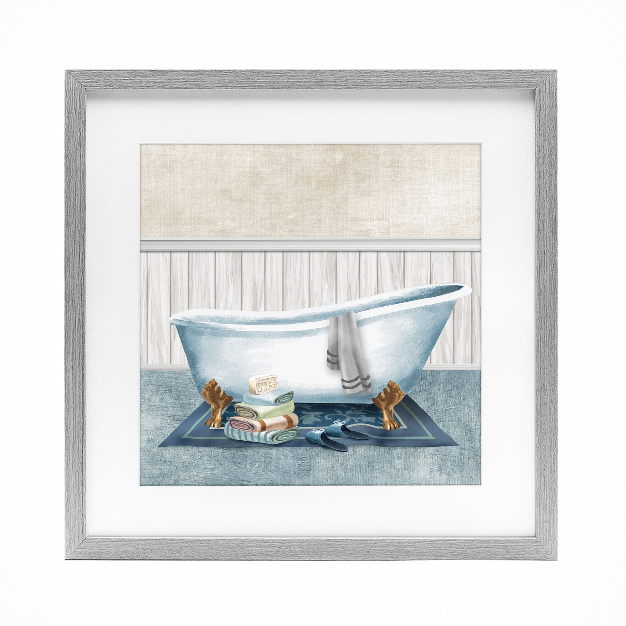 Stupell Industries Cozy Clawfoot Bathtub Spa Gray Framed Print Under Glass, design by Conrad Knutsen