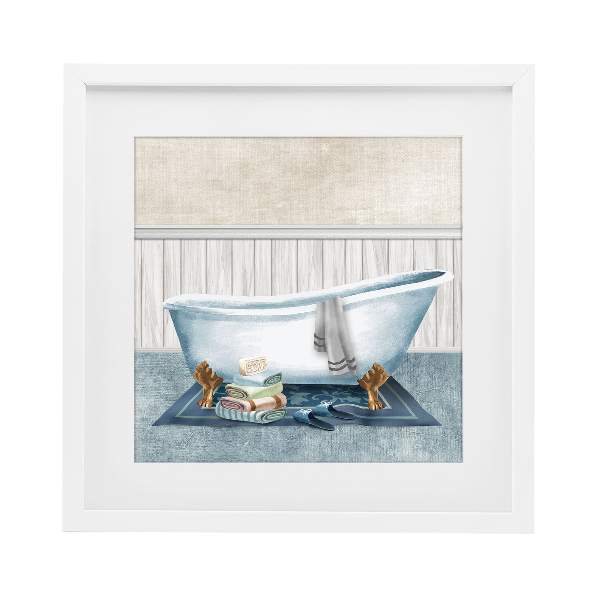 Stupell Industries Cozy Clawfoot Bathtub Spa White Framed Print Under Glass, design by Conrad Knutsen