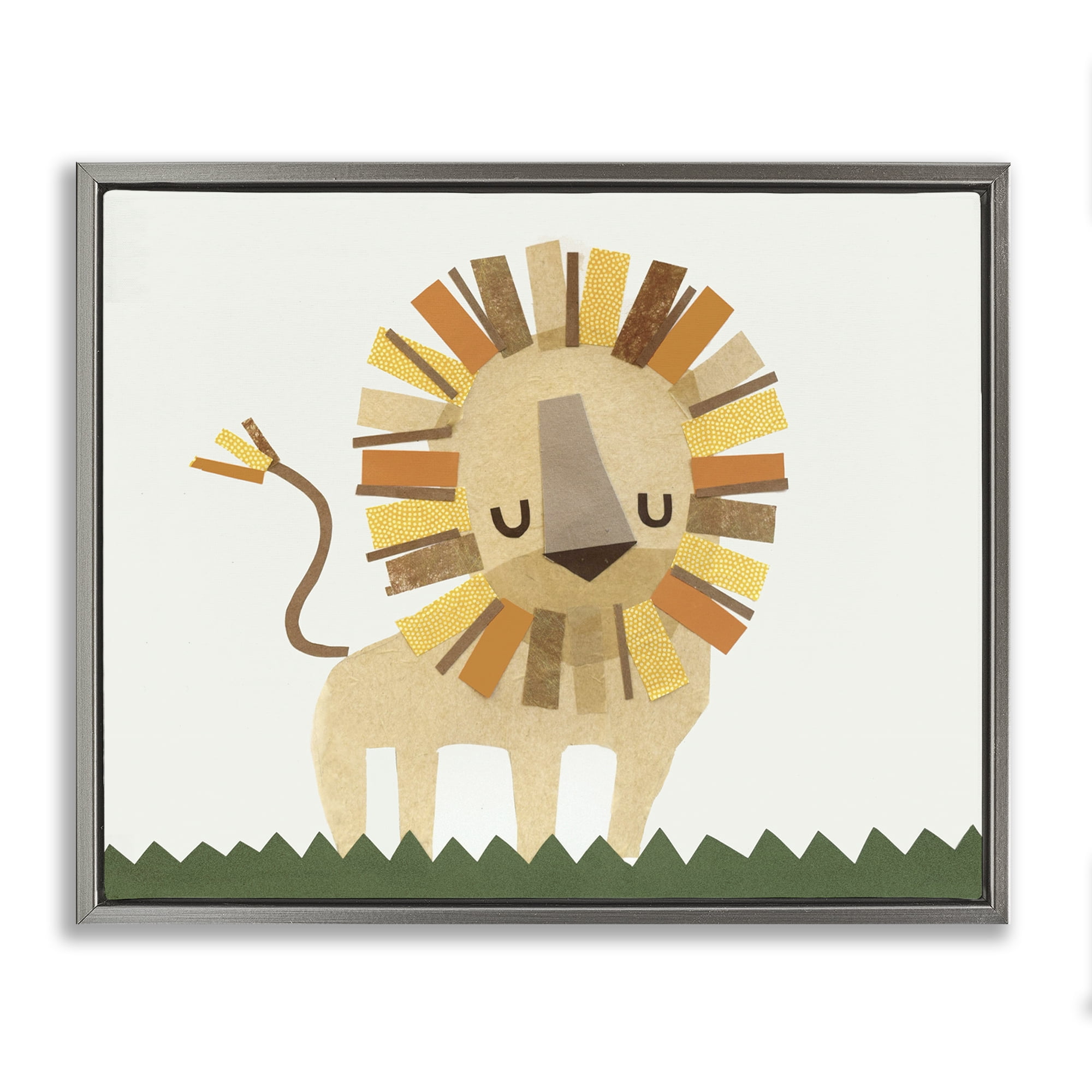 Stupell Industries Cozy Corner Lion Animals & Insects Painting Gray Floater Framed Art Print Wall Art, 21 x 17
