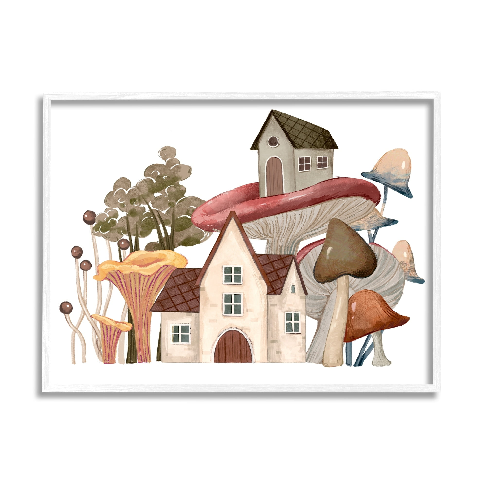 Stupell Industries Cozy Cottages Whimsical Mushroom Town Botanical Forest Painting White Framed Art Print Wall Art, Design by Ziwei Li