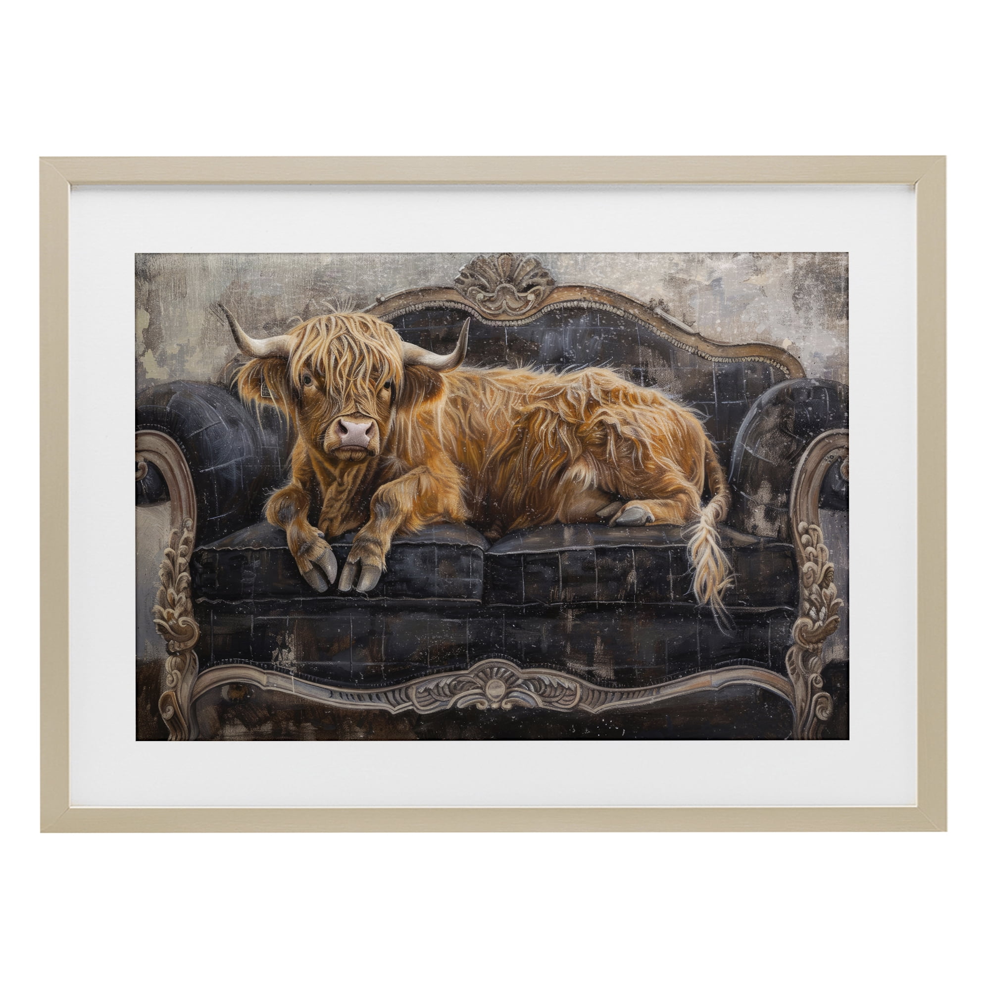 Stupell Industries Cozy Couch Highland Cow Birch Framed Print Under Glass, design by Tina LeCour