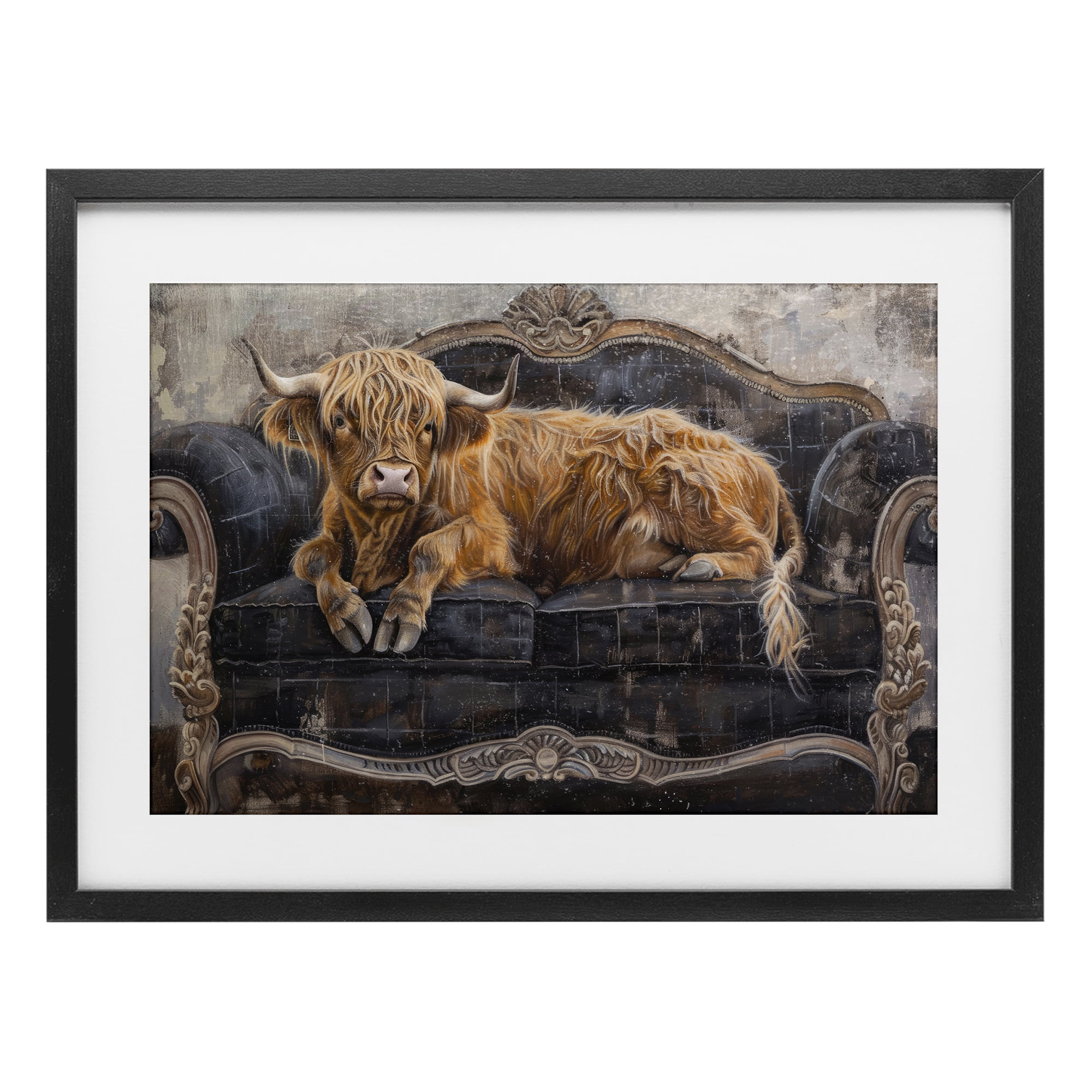 Stupell Industries Cozy Couch Highland Cow Black Framed Print Under Glass, design by Tina LeCour