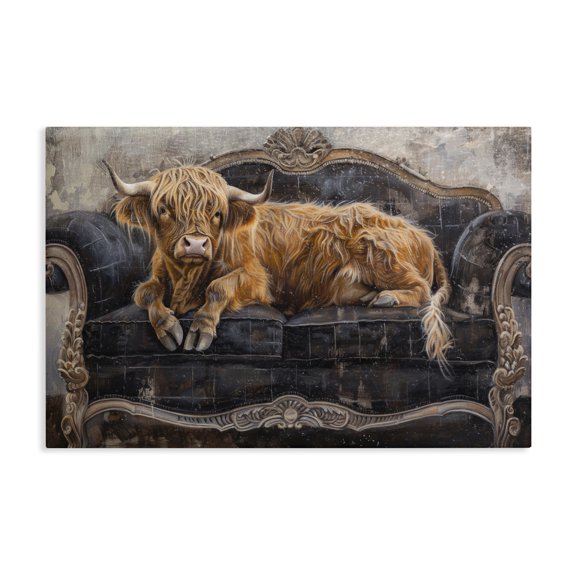 Stupell Industries Cozy Couch Highland Cow Canvas Wall Art, design by Tina LeCour