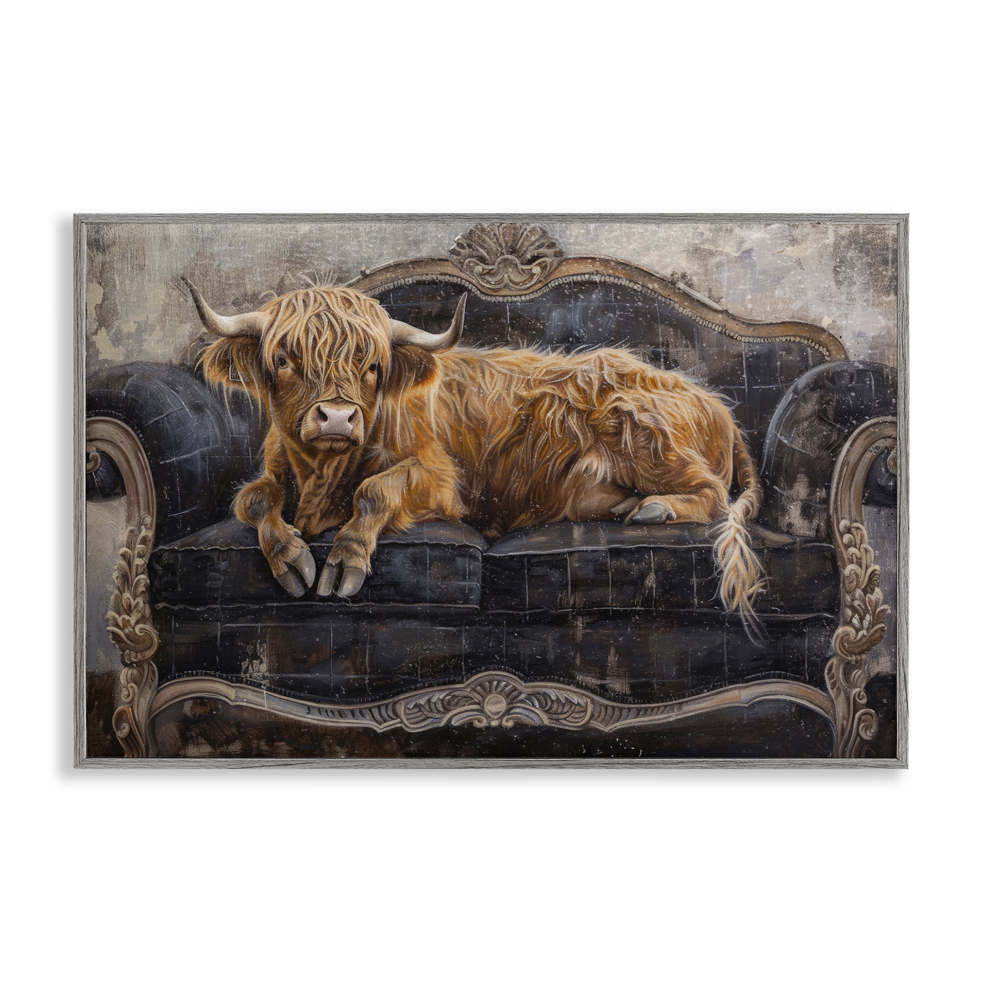 Stupell Industries Cozy Couch Highland Cow Gray Framed Giclee Art, design by Tina LeCour