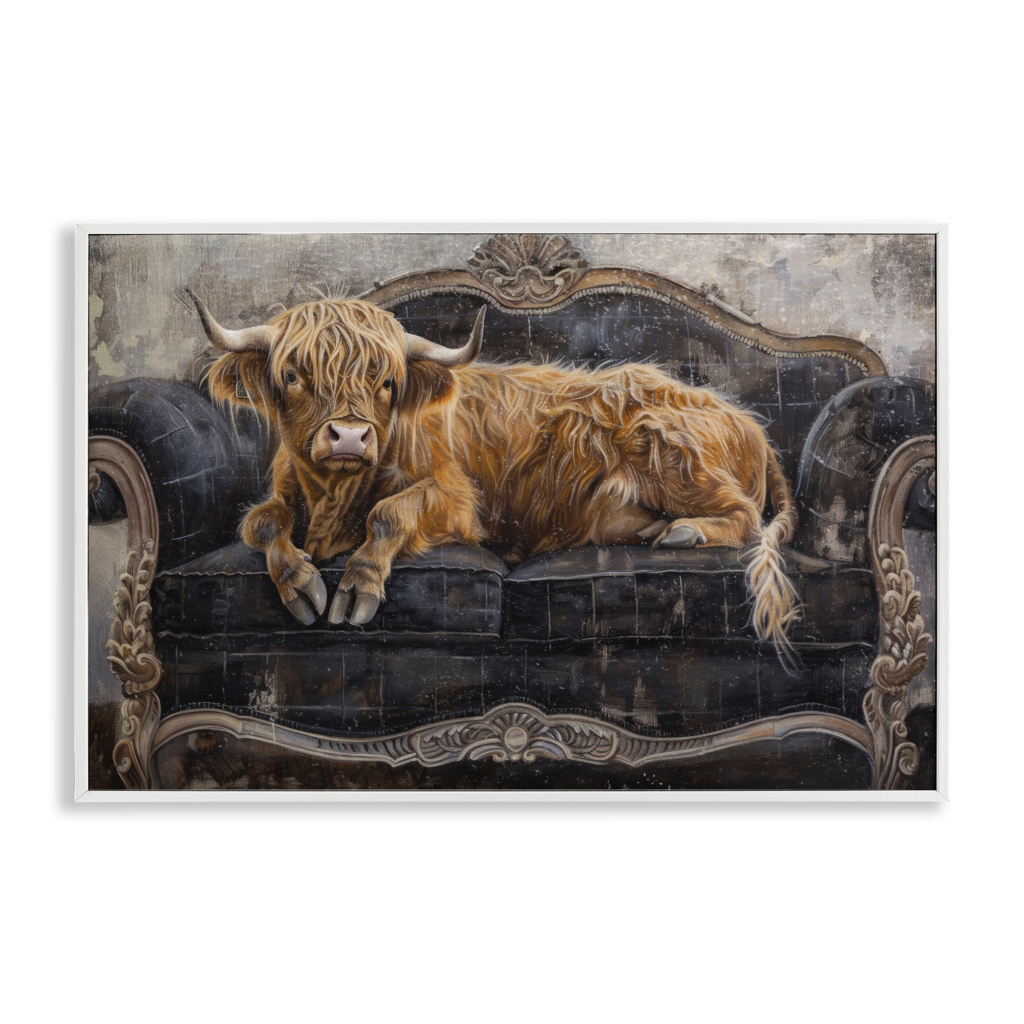 Stupell Industries Cozy Couch Highland Cow White Framed Giclee Art, design by Tina LeCour
