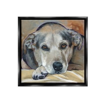 Stupell Industries Cozy Dog Portrait Animals & Insects Painting Black Floater Framed Canvas Art Print Wall Art, 18 x 18