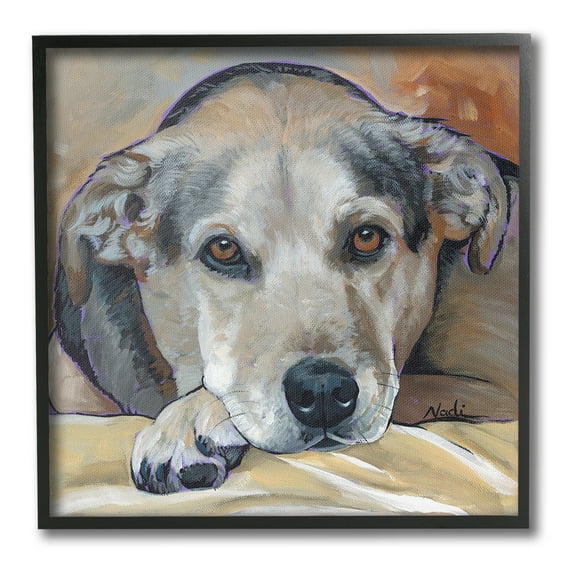 Stupell Industries Cozy Dog Portrait Animals & Insects Painting Black Framed Art Print Wall Art, 12 x 12
