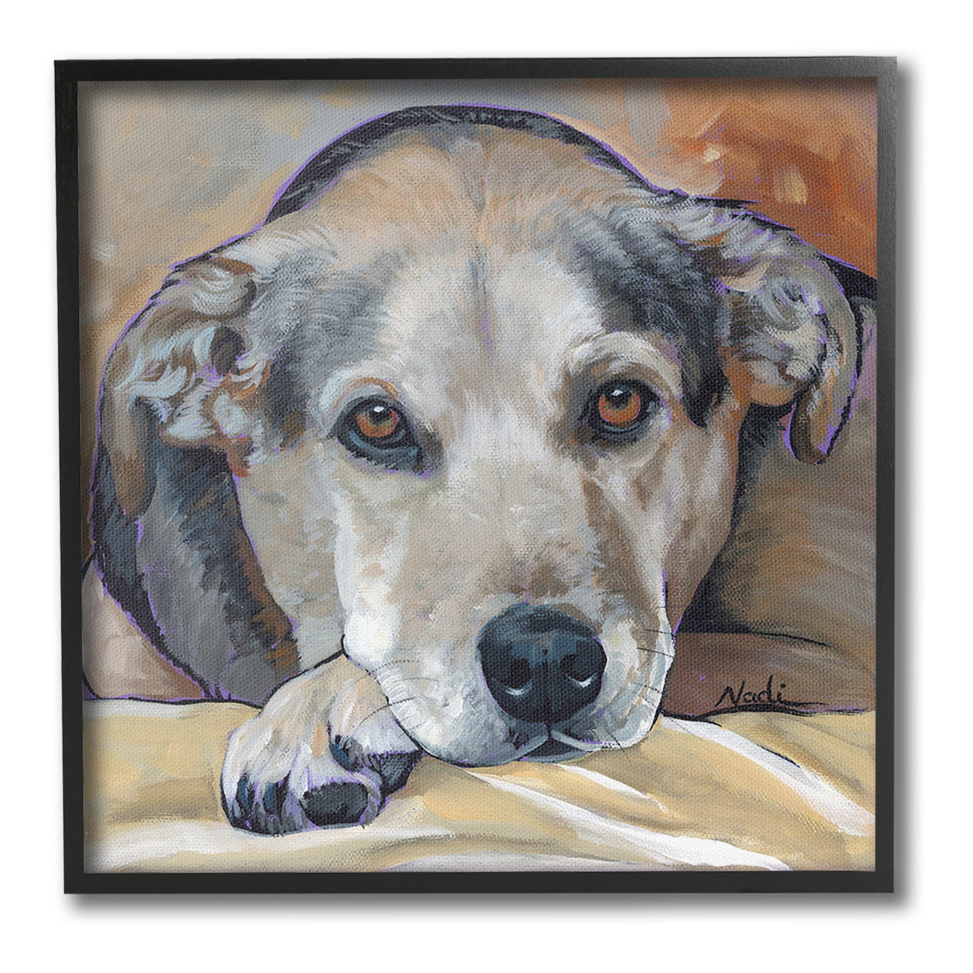 Stupell Industries Cozy Dog Portrait Animals & Insects Painting Black Framed Art Print Wall Art, 24 x 24