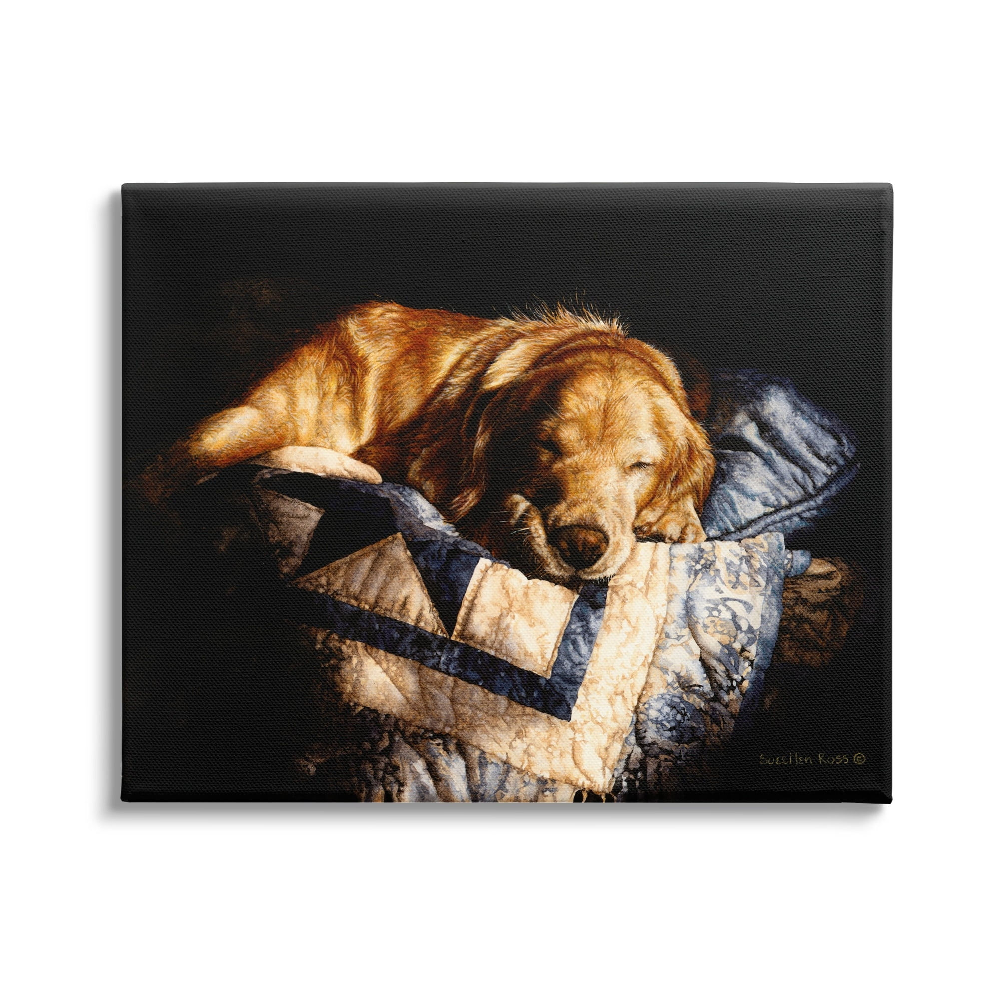 Stupell Industries Cozy Dog Sleeping Quilt Animal Animals & Insects Painting Gallery Wrapped Canvas Print Wall Art