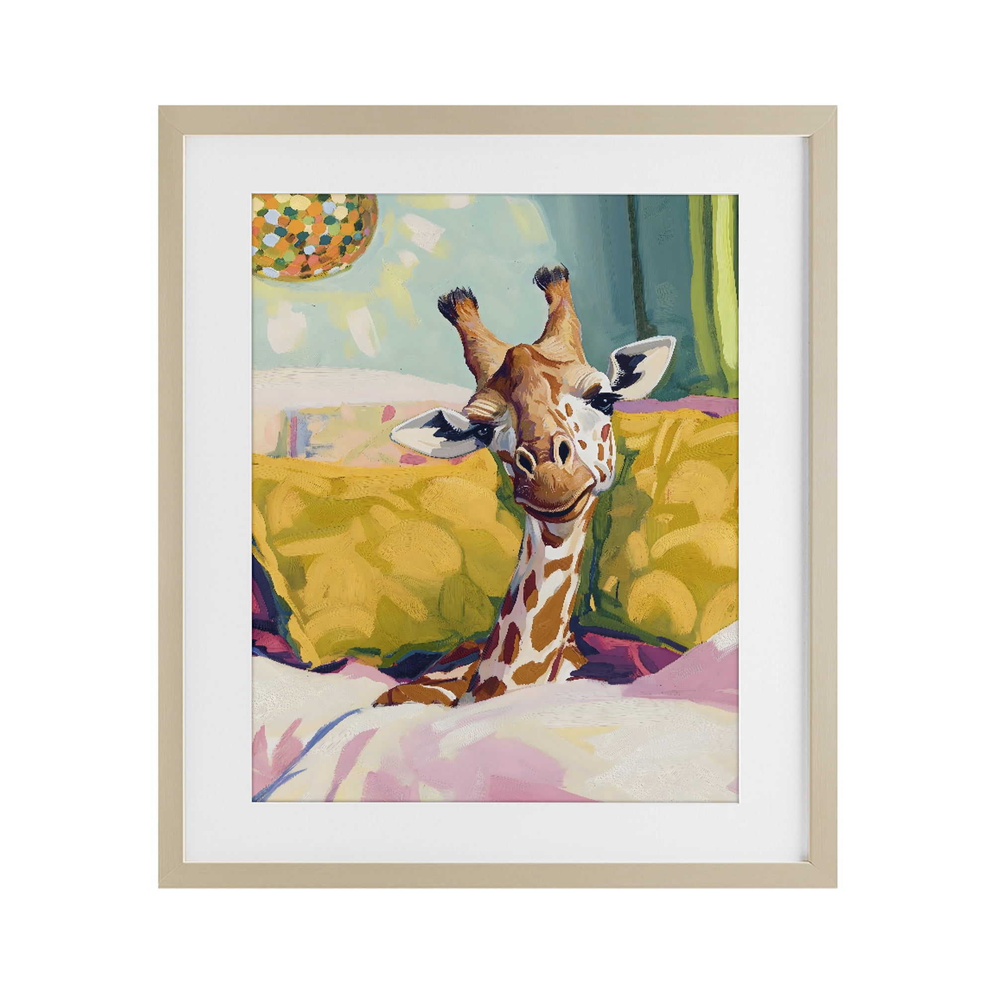 Stupell Industries Cozy Giraffe in Bed Birch Framed Print Under Glass, design by The Prints Vibe
