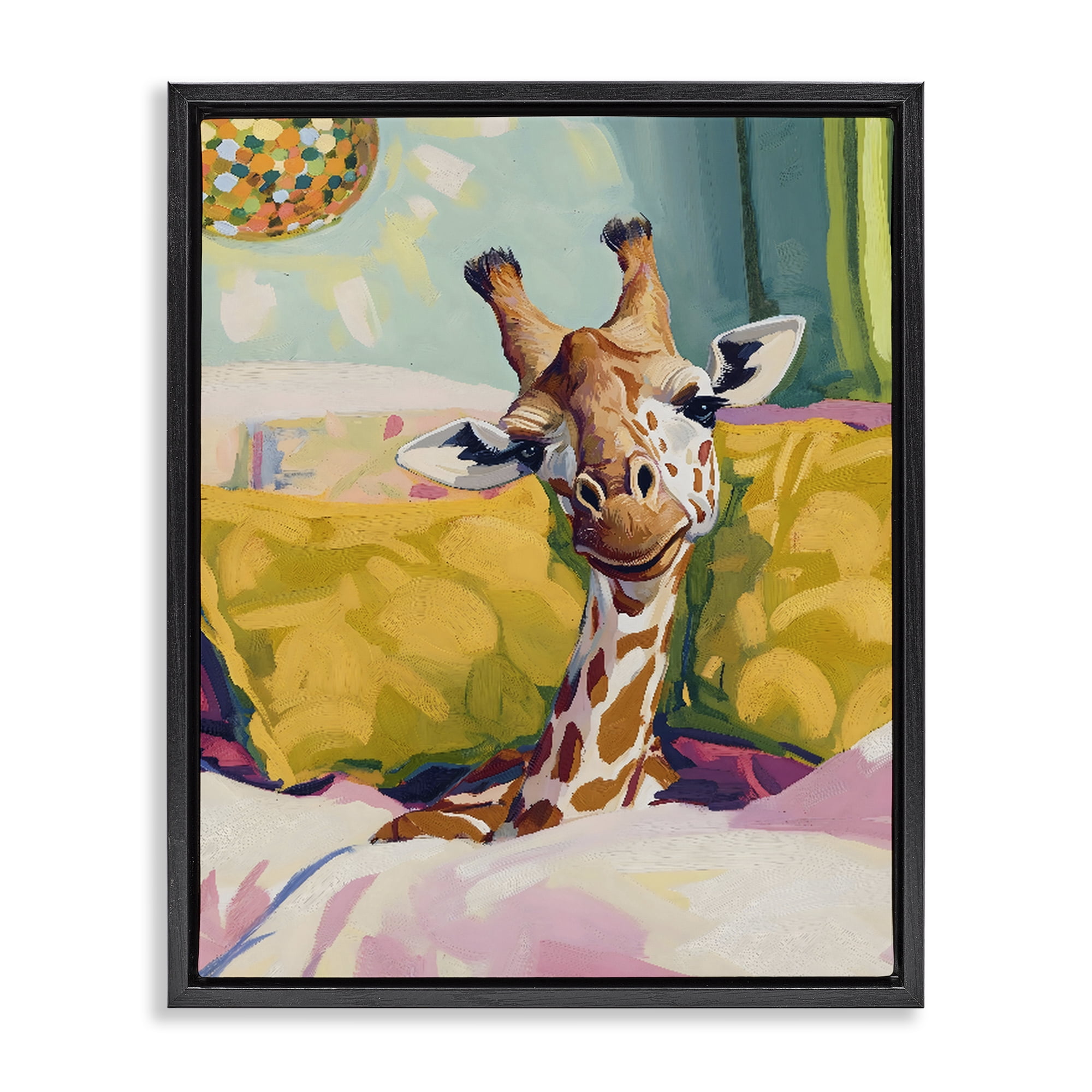 Stupell Industries Cozy Giraffe in Bed Black Framed Floater Canvas Wall Art, design by The Prints Vibe
