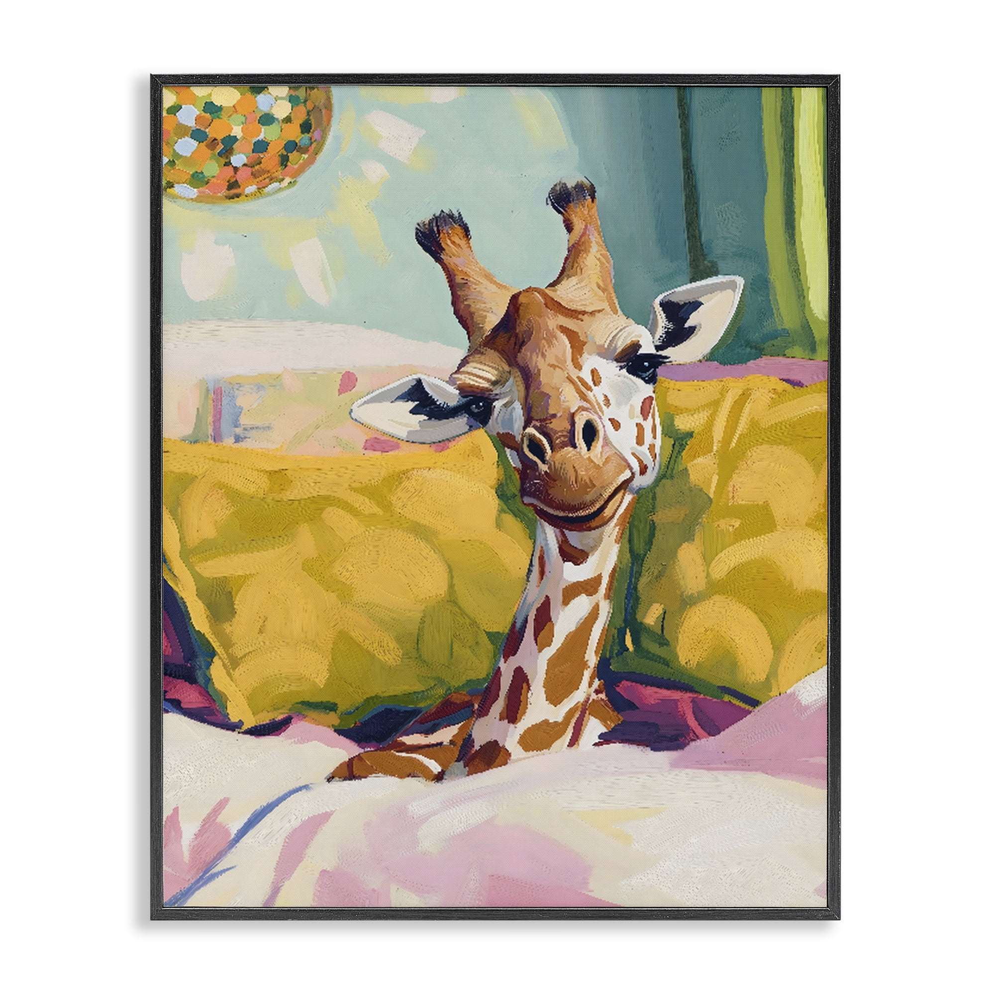 Stupell Industries Cozy Giraffe in Bed Black Framed Giclee Art, design by The Prints Vibe
