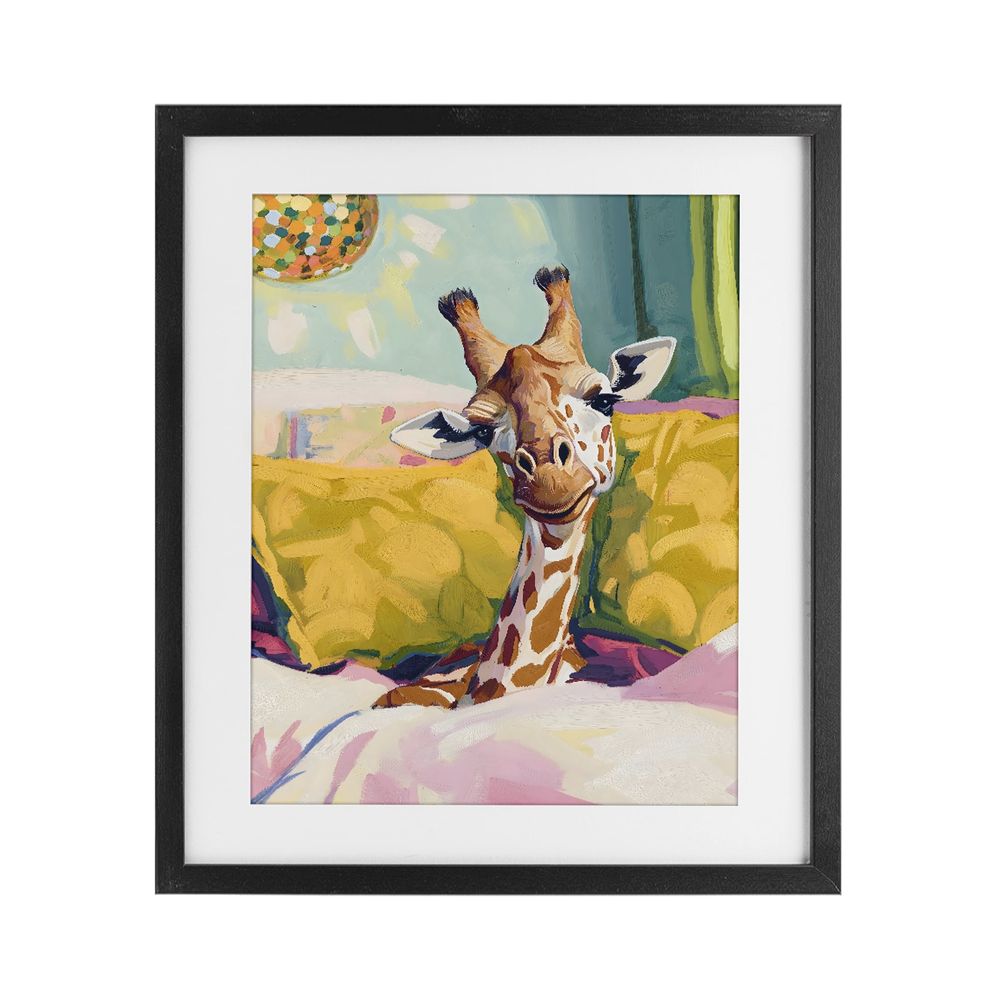 Stupell Industries Cozy Giraffe in Bed Black Framed Print Under Glass, design by The Prints Vibe