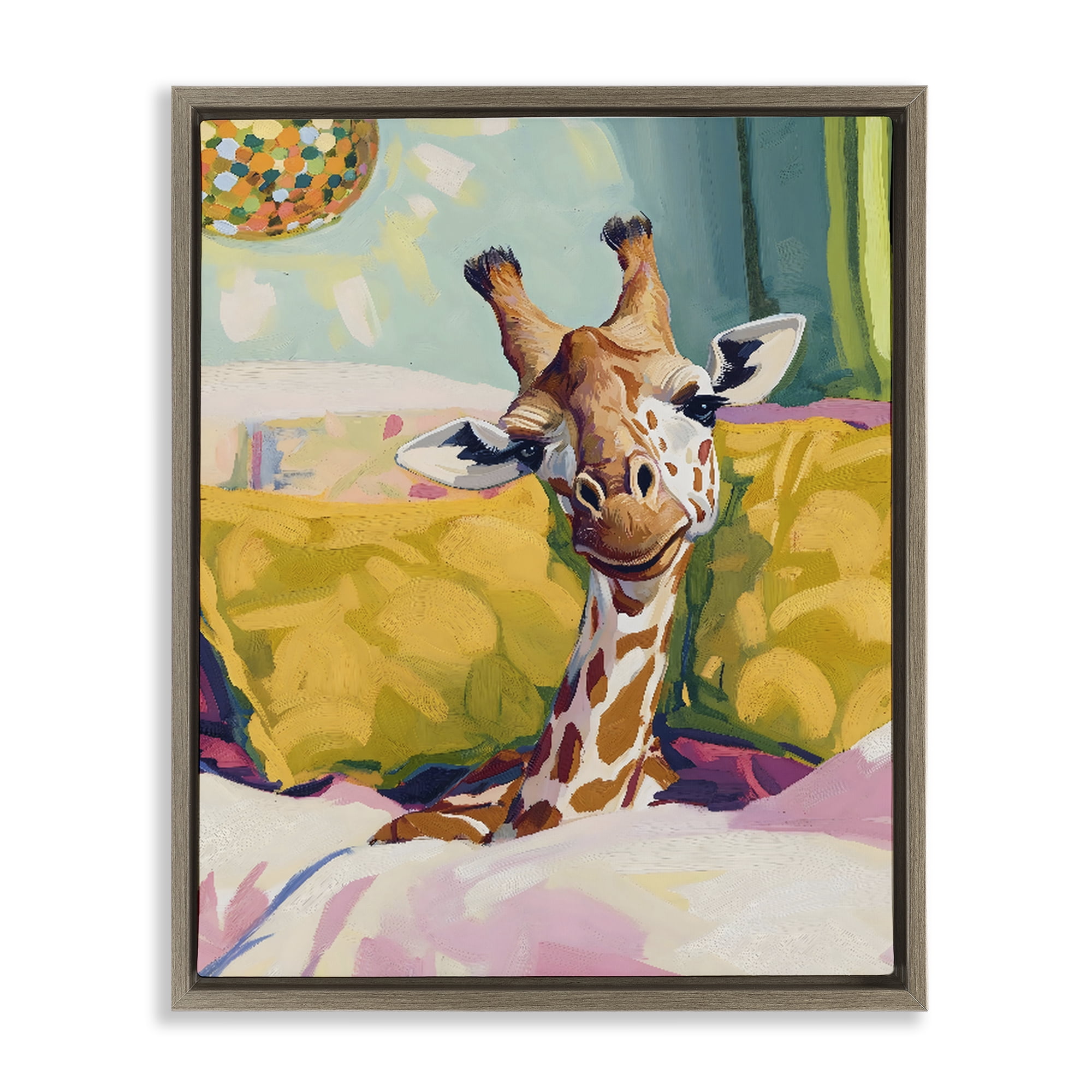 Stupell Industries Cozy Giraffe in Bed Brown Framed Floater Canvas Wall Art, design by The Prints Vibe