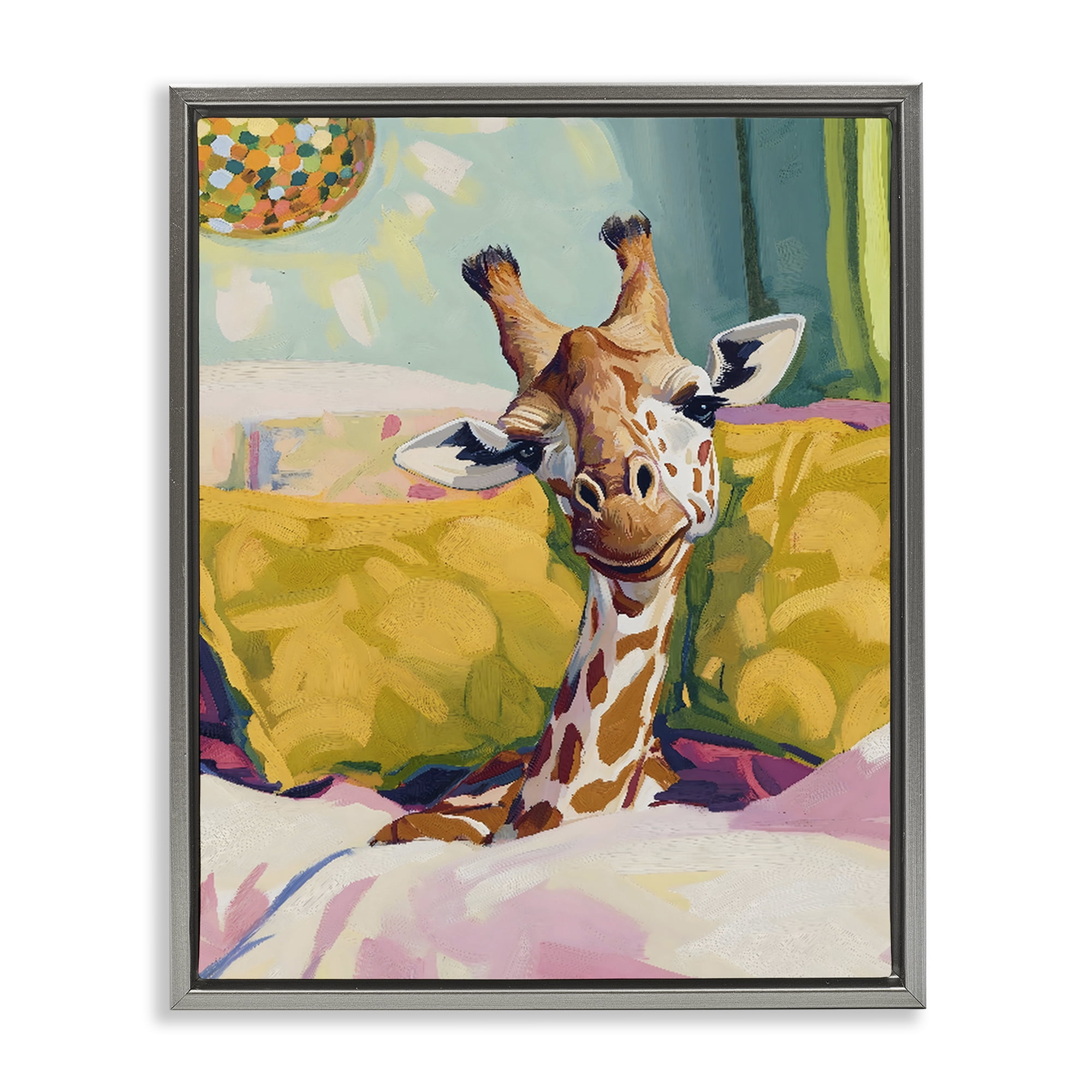 Stupell Industries Cozy Giraffe in Bed Gray Framed Floater Canvas Wall Art, design by The Prints Vibe
