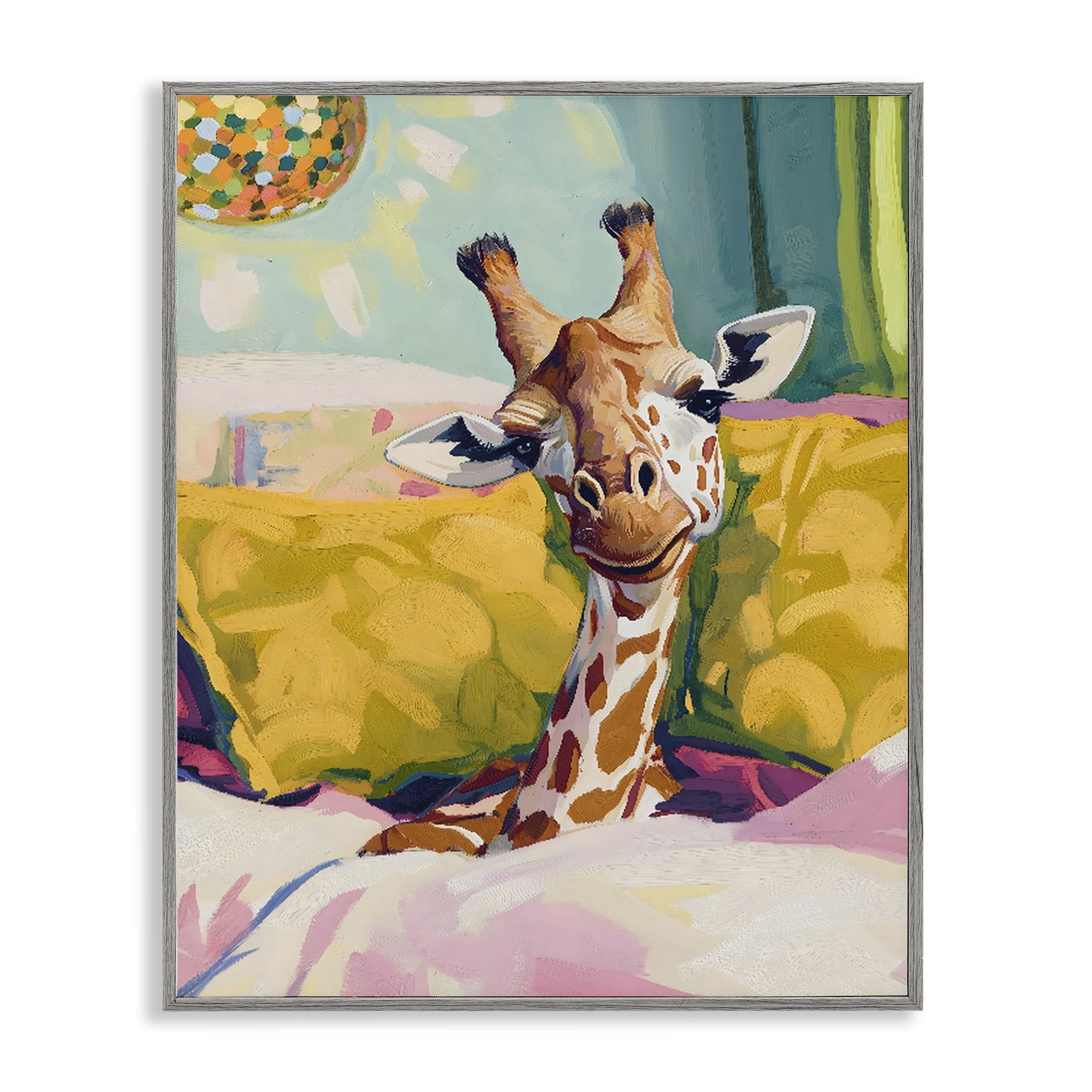 Stupell Industries Cozy Giraffe in Bed Gray Framed Giclee Art, design by The Prints Vibe