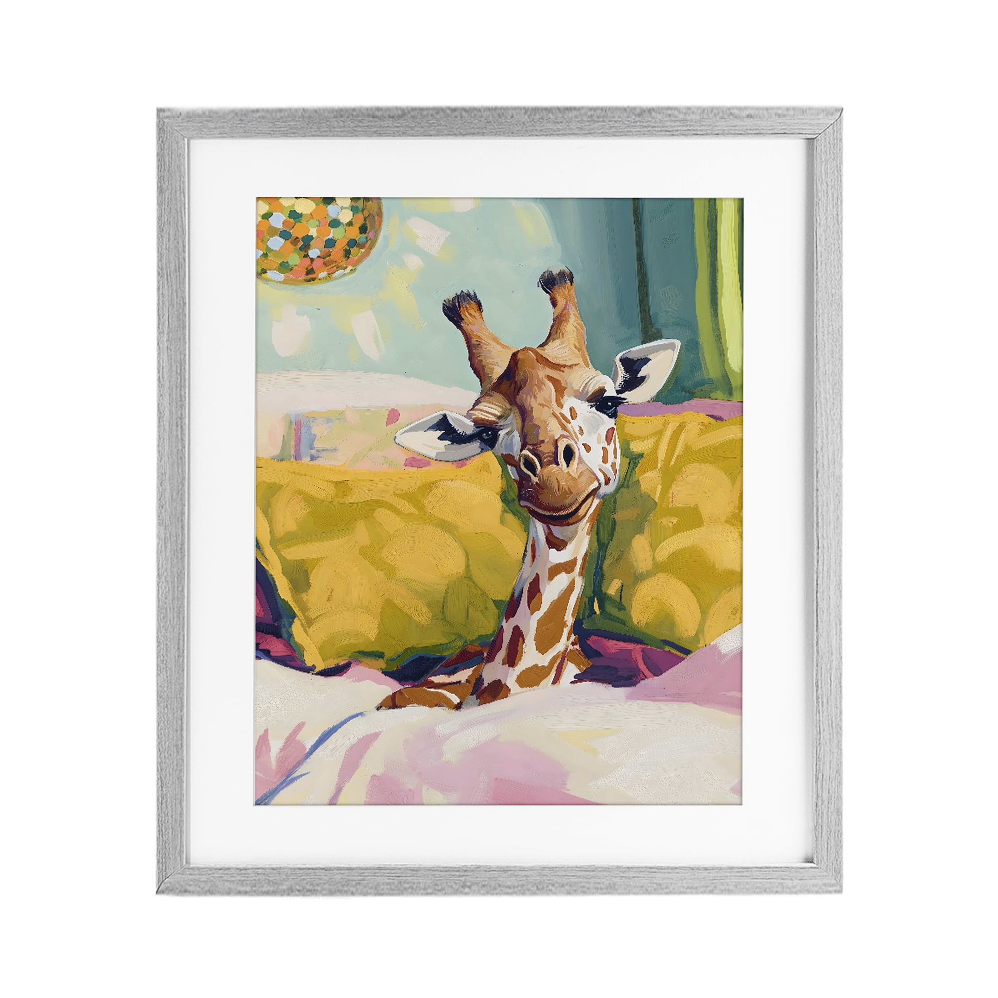 Stupell Industries Cozy Giraffe in Bed Gray Framed Print Under Glass, design by The Prints Vibe