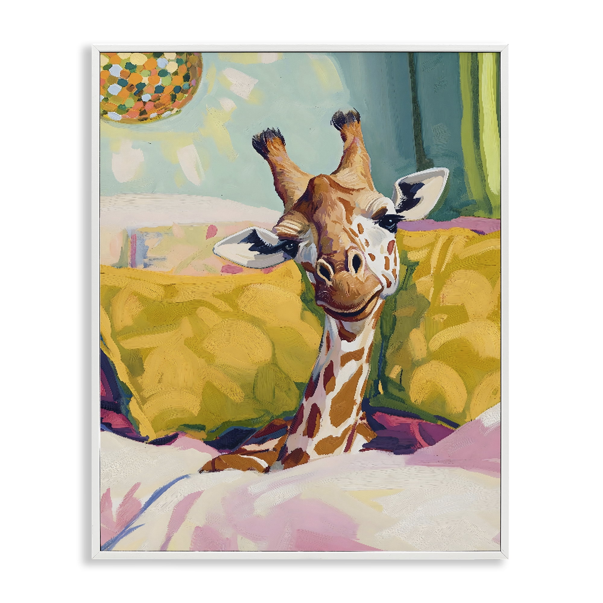Stupell Industries Cozy Giraffe in Bed White Framed Giclee Art, design by The Prints Vibe