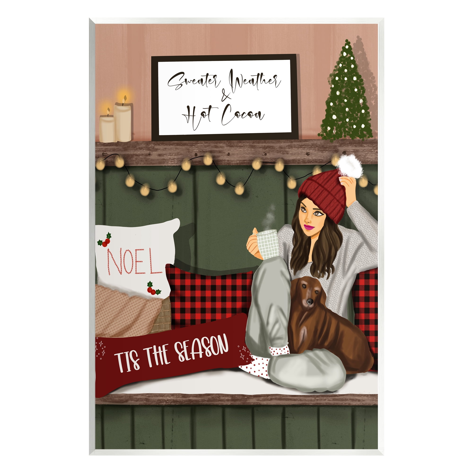 Stupell Industries Cozy Girl with Christmas Phrases Holiday Painting Unframed Art Print Wall Art, 13 x 19