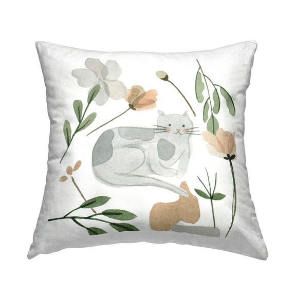 Stupell Industries Cozy Gray Cat Flower Petal Botanicals Design by Melissa Wang Throw Pillow