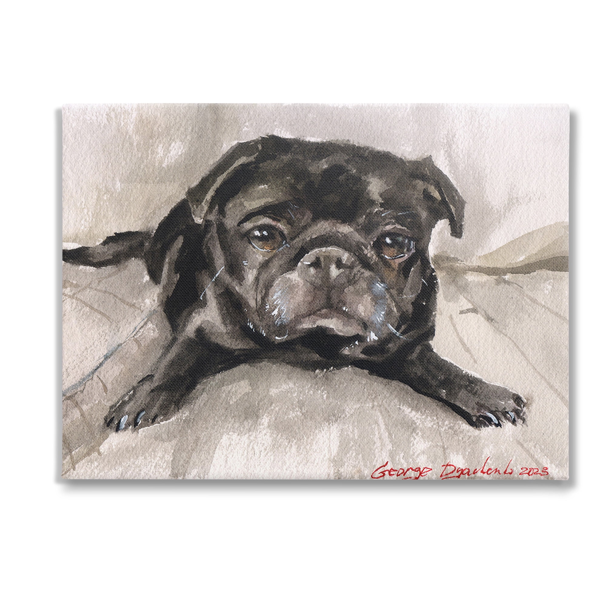 Stupell Industries Cozy Pug Relaxing Animals & Insects Painting Gallery Wrapped Canvas Art Print Wall Art, 40 x 30