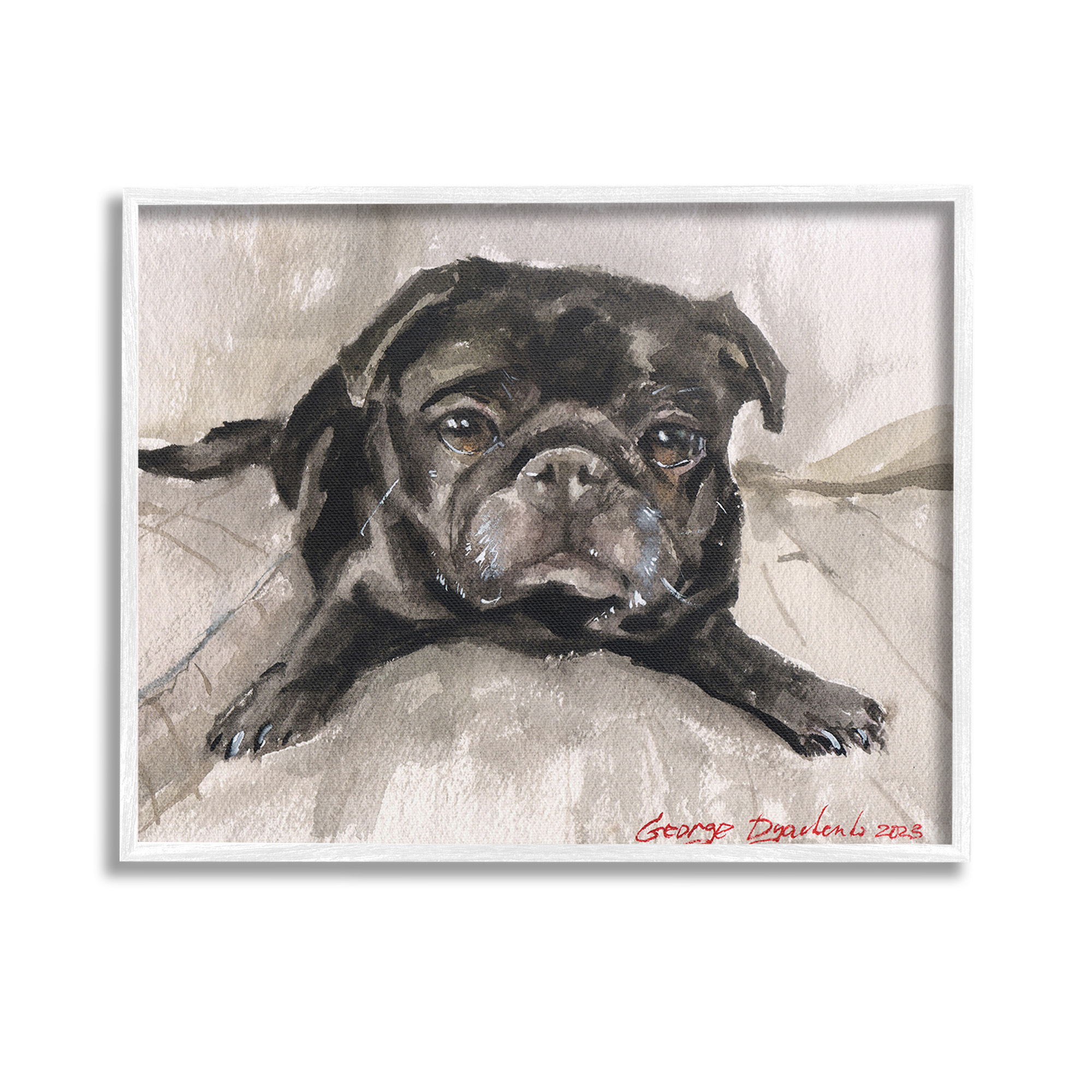 Stupell Industries Cozy Pug Relaxing Animals & Insects Painting White Framed Art Print Wall Art, 14 x 11
