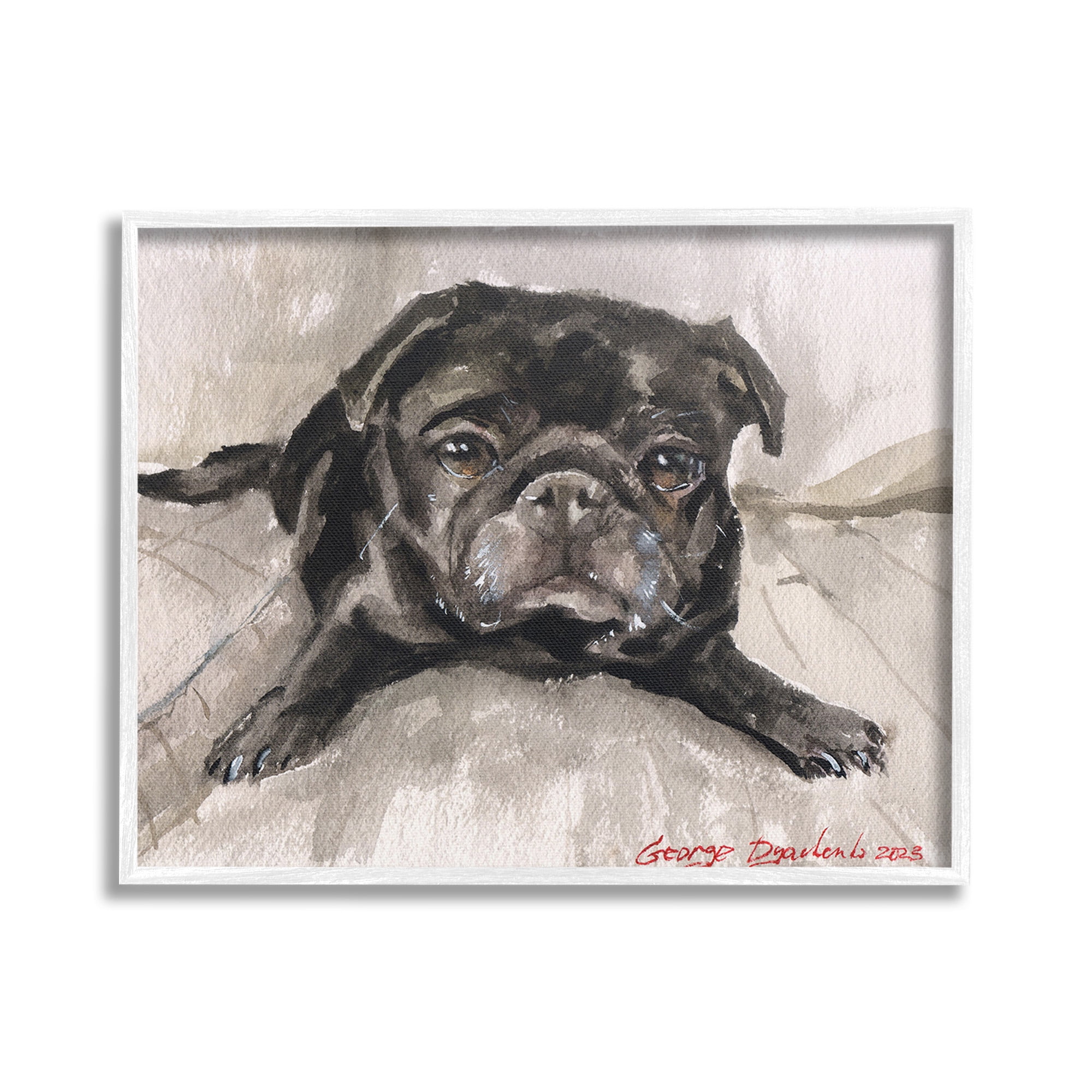 Stupell Industries Cozy Pug Relaxing Animals & Insects Painting White Framed Art Print Wall Art, 30 x 24