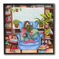 Stupell Industries Cozy Reading Corner Literature & Flim Painting Black Framed Art Print Wall Art, 12 x 12