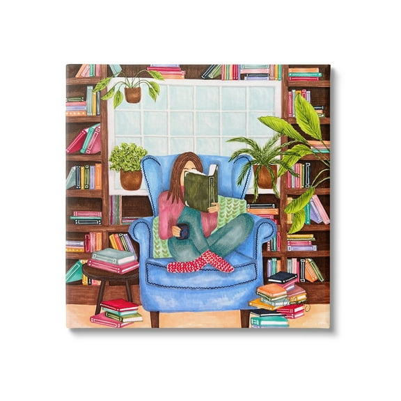 Stupell Industries Cozy Reading Corner Literature & Flim Painting Gallery Wrapped Canvas Art Print Wall Art, 17 x 17
