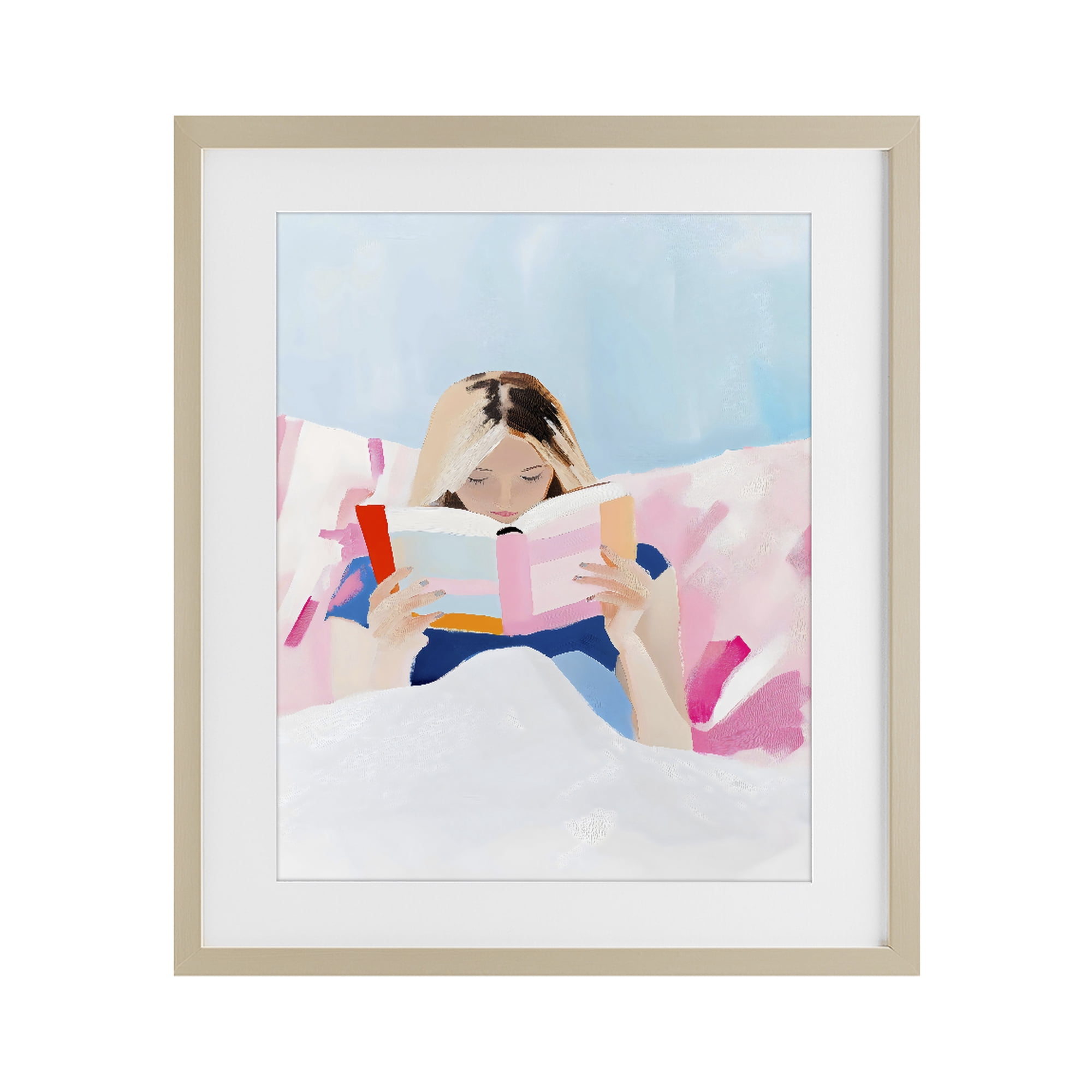 Stupell Industries Cozy Reading In Bed Birch Framed Print Under Glass, design by The Prints Vibe